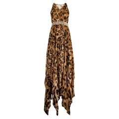 2008 Blumarine Pasarela Maxivestido de gasa de leopardo con cintura de cristal