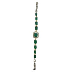 20.08 Carats Natural Zambian Emerald & Yellow Diamonds Link Bracelet