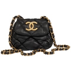 chanel 2008 Sac à micro rabat en cuir d'agneau matelassé Bubble noir