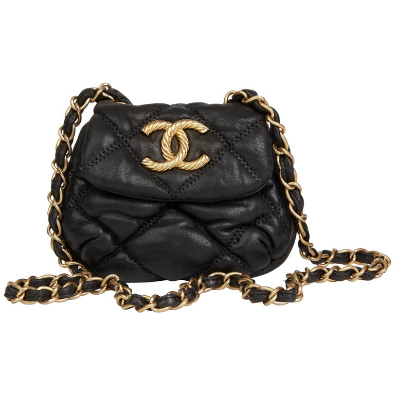 2008 Chanel Black Bubble Quilted Lambskin Micro Flap Bag