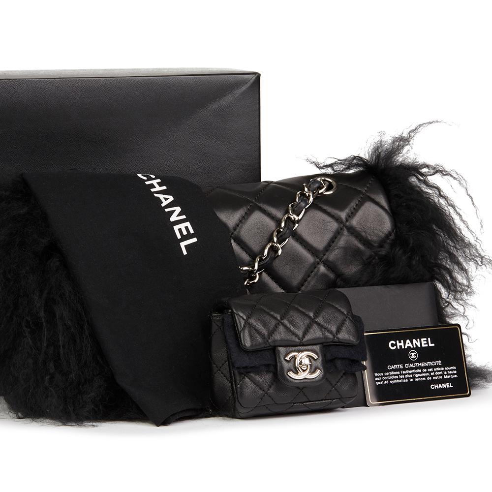 2008 Chanel Black Lambskin & Mongolian Goat Fur Tibet Flap Bag Micro Charm Set 5