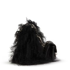 2008 Chanel Black Lambskin & Mongolian Goat Fur Tibet Flap Bag Micro Charm Set
