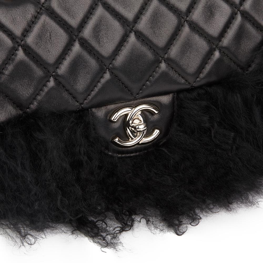 2008 Chanel Black Lambskin & Mongolian Goat Fur Tibet Flap Bag Micro Charm Set 1