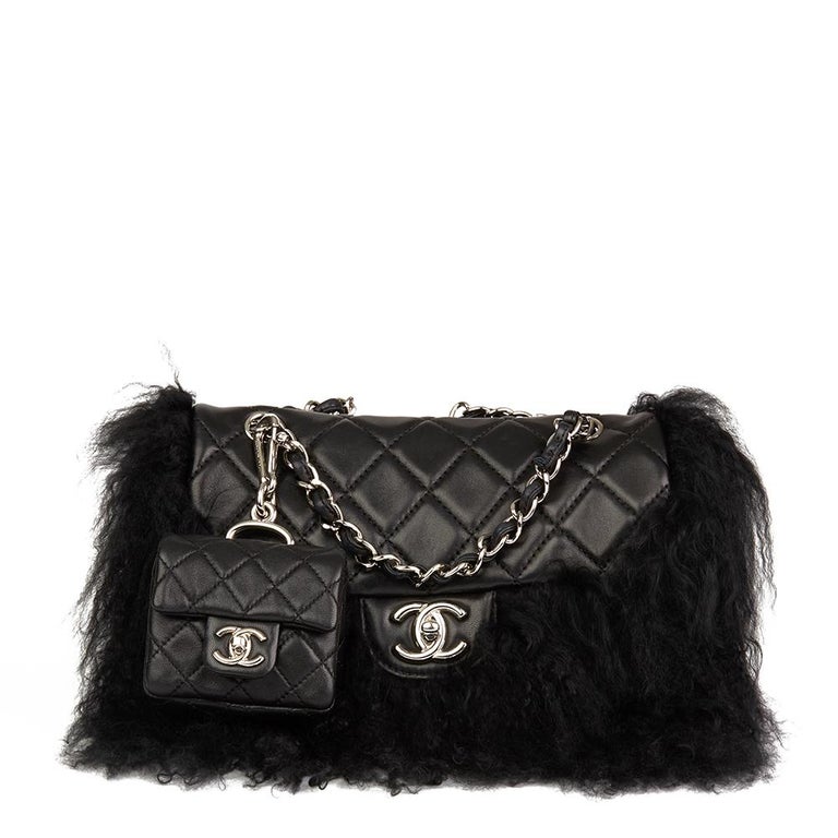2008 Chanel Black Lambskin and Mongolian Goat Fur Tibet Flap Bag