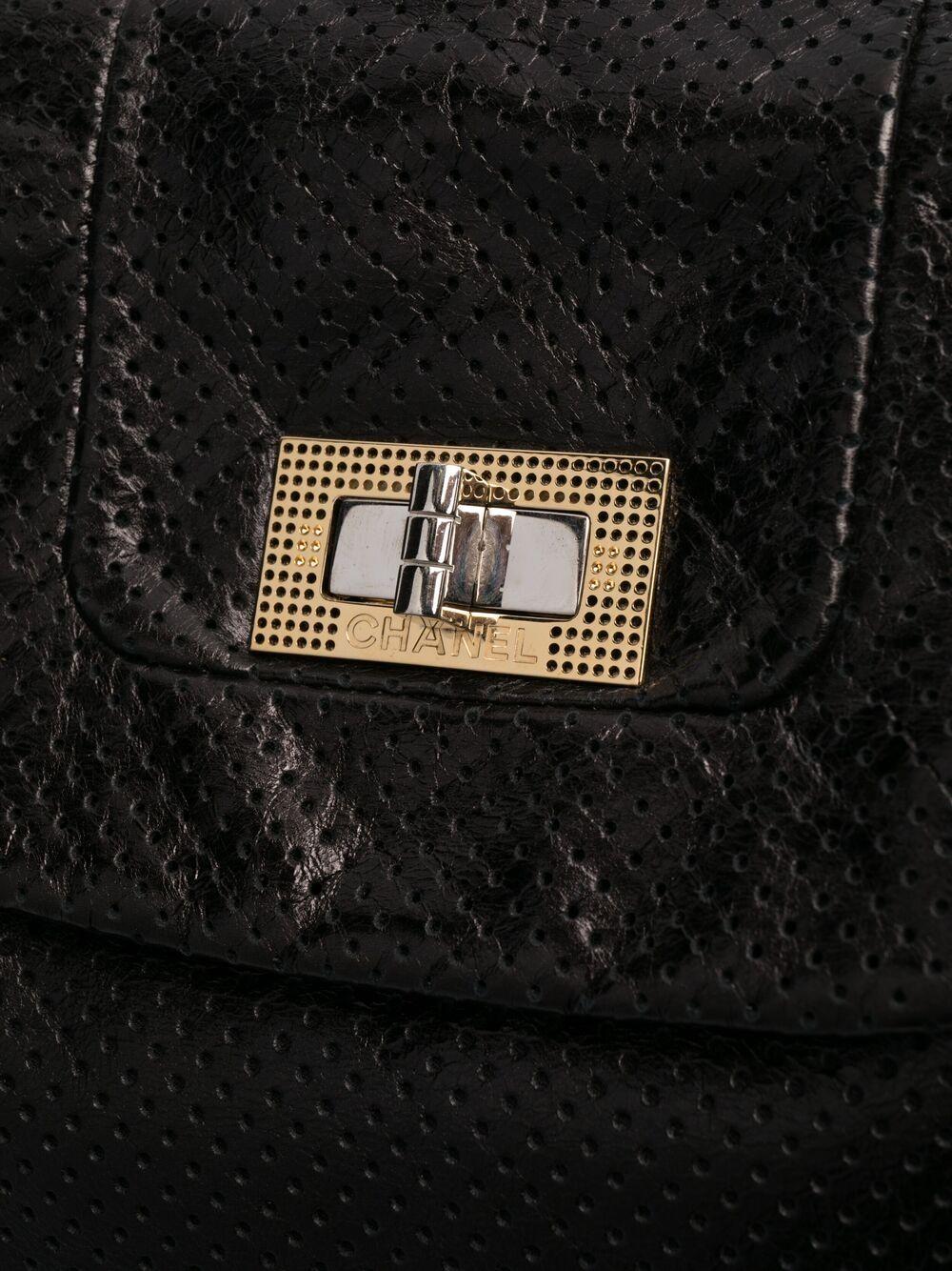 Women's 2008 Chanel Black Perforated Leather Shoulder Tote Bag