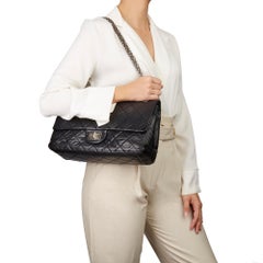 2008 Chanel Black Quilted Aged Calfskin Leather 2.55 Reissue 227 Double Flap Bag
