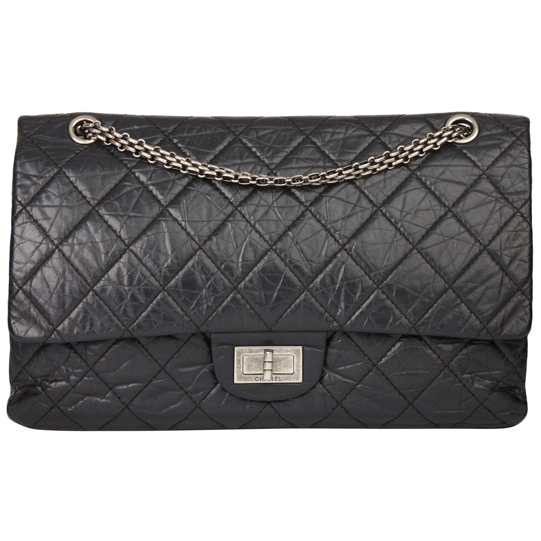2008 Chanel Black Quilted Aged Calfskin Leather 2.55 Reissue 227 Double Flap Bag