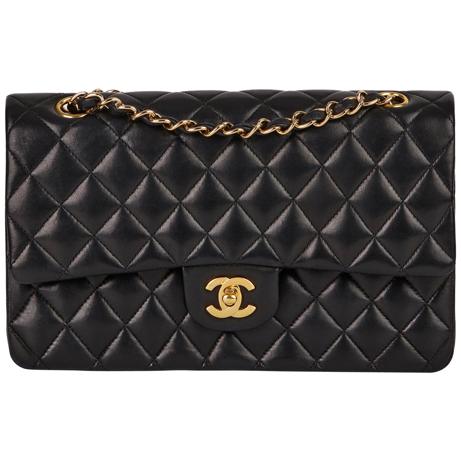 2008 Chanel Black Quilted Lambskin Vintage Medium Classic Double