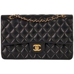 2008 Chanel Black Quilted Lambskin Vintage Medium Classic Double Flap Bag 