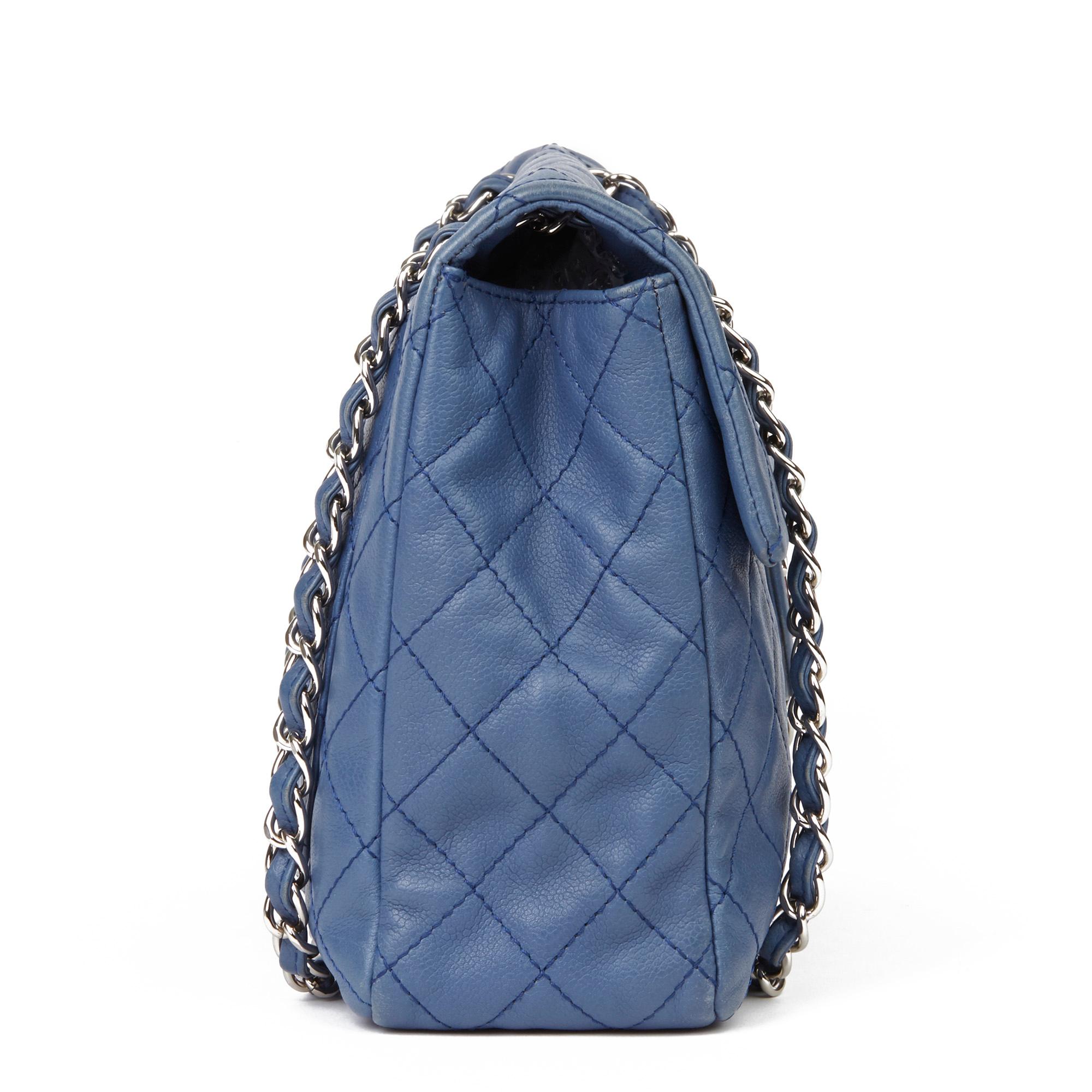 Gray 2008 Chanel Blue Quilted Caviar Leather Jumbo Classic Single Flap Bag