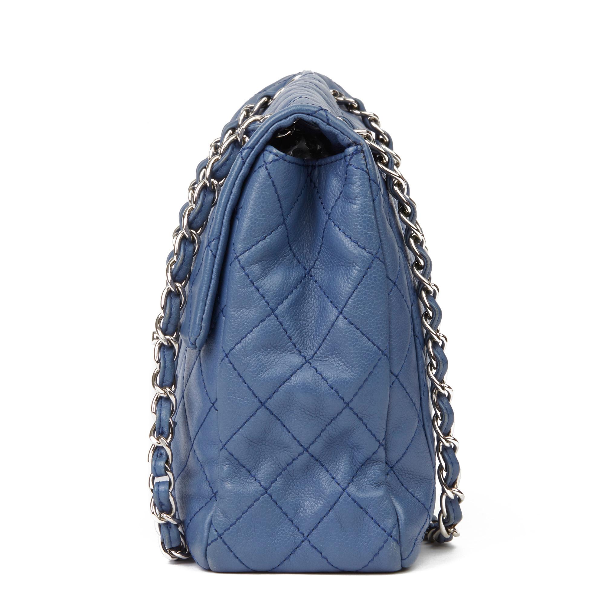 2008 Chanel Blue Quilted Caviar Leather Jumbo Classic Single Flap Bag In Good Condition In Bishop's Stortford, Hertfordshire