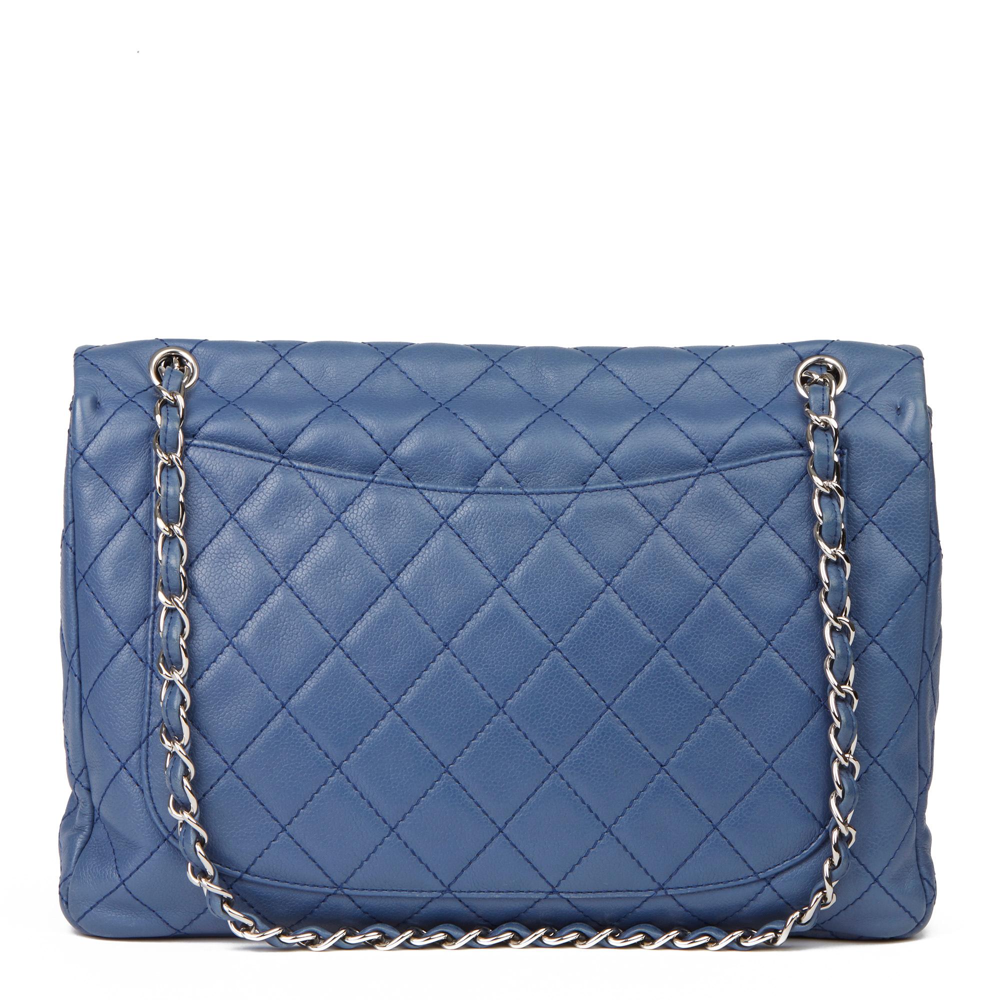 Women's 2008 Chanel Blue Quilted Caviar Leather Jumbo Classic Single Flap Bag