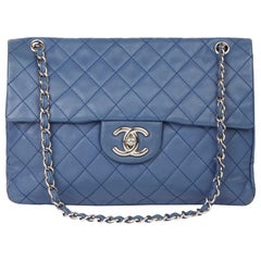 2008 Chanel Blue Quilted Caviar Leather Jumbo Classic Single Flap Bag