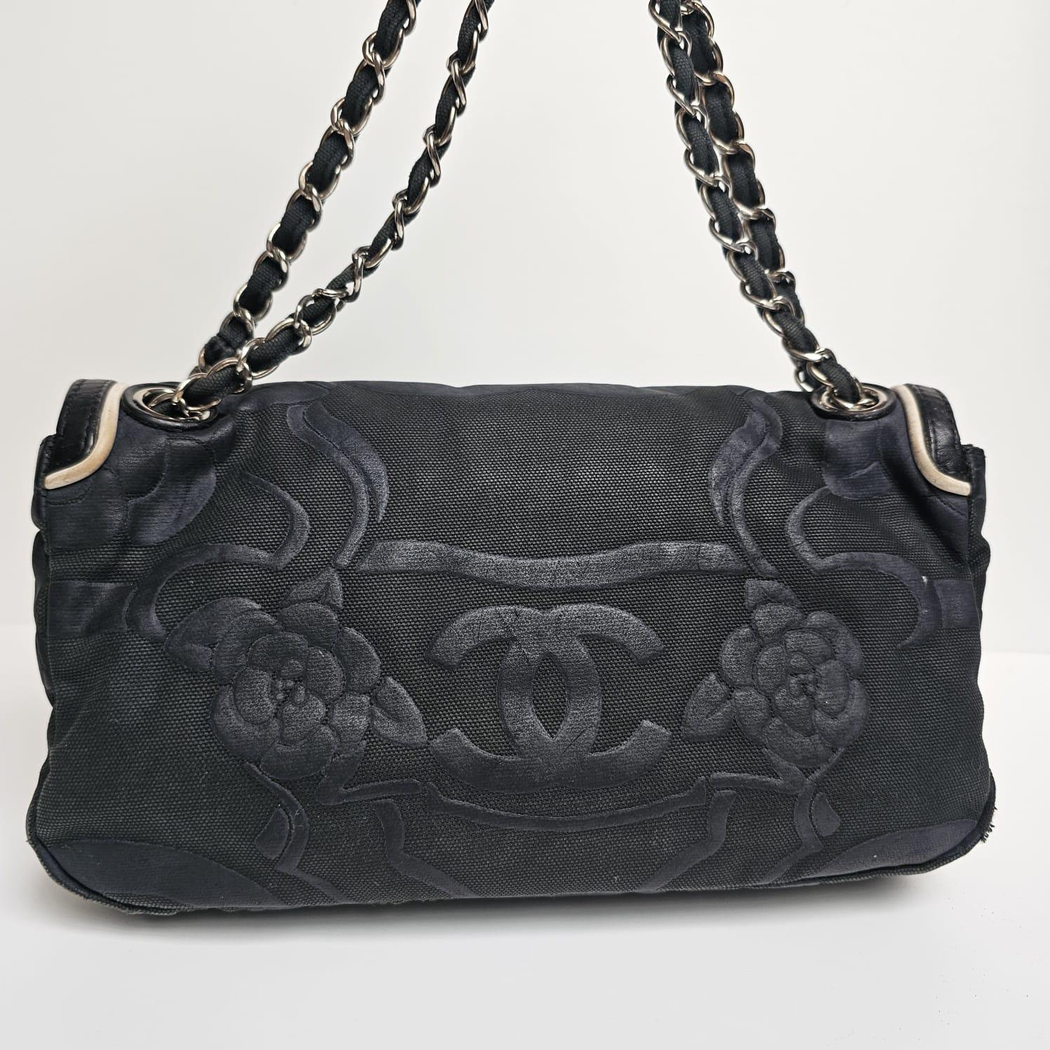 2008 Chanel Canvas Camellia Medium Flap Bag For Sale 9