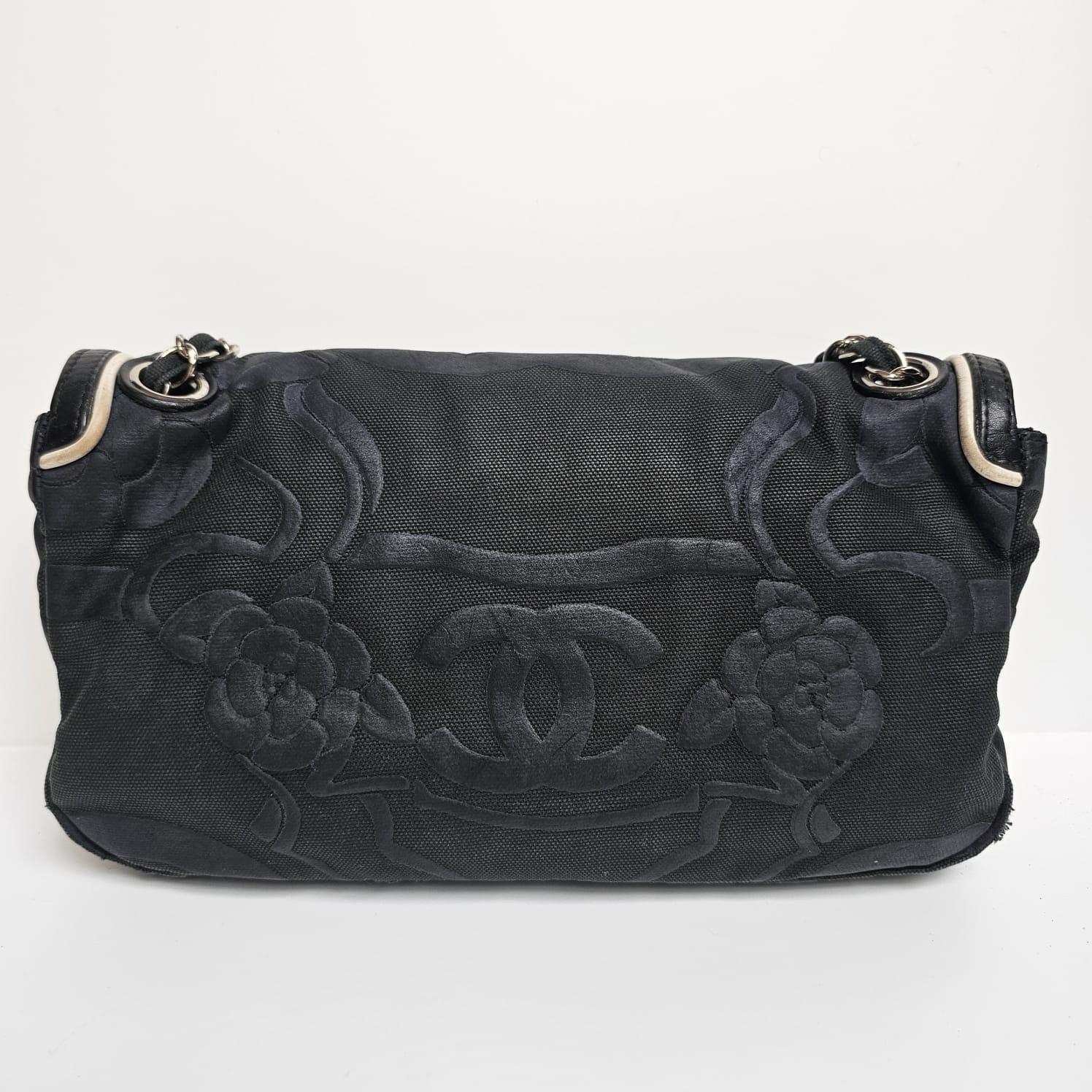 2008 Chanel Canvas Camellia Medium Flap Bag For Sale 10