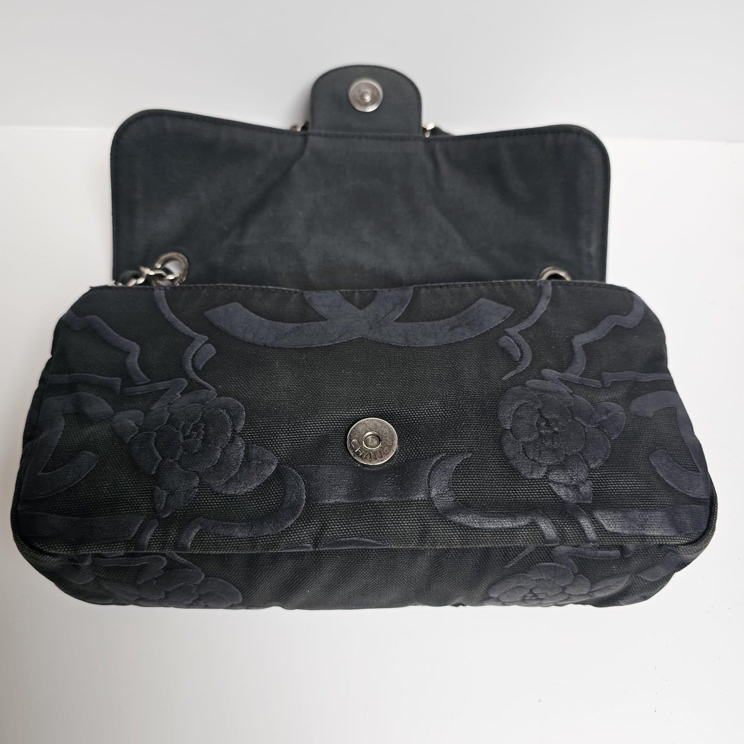 2008 Chanel Canvas Camellia Medium Flap Bag For Sale 3