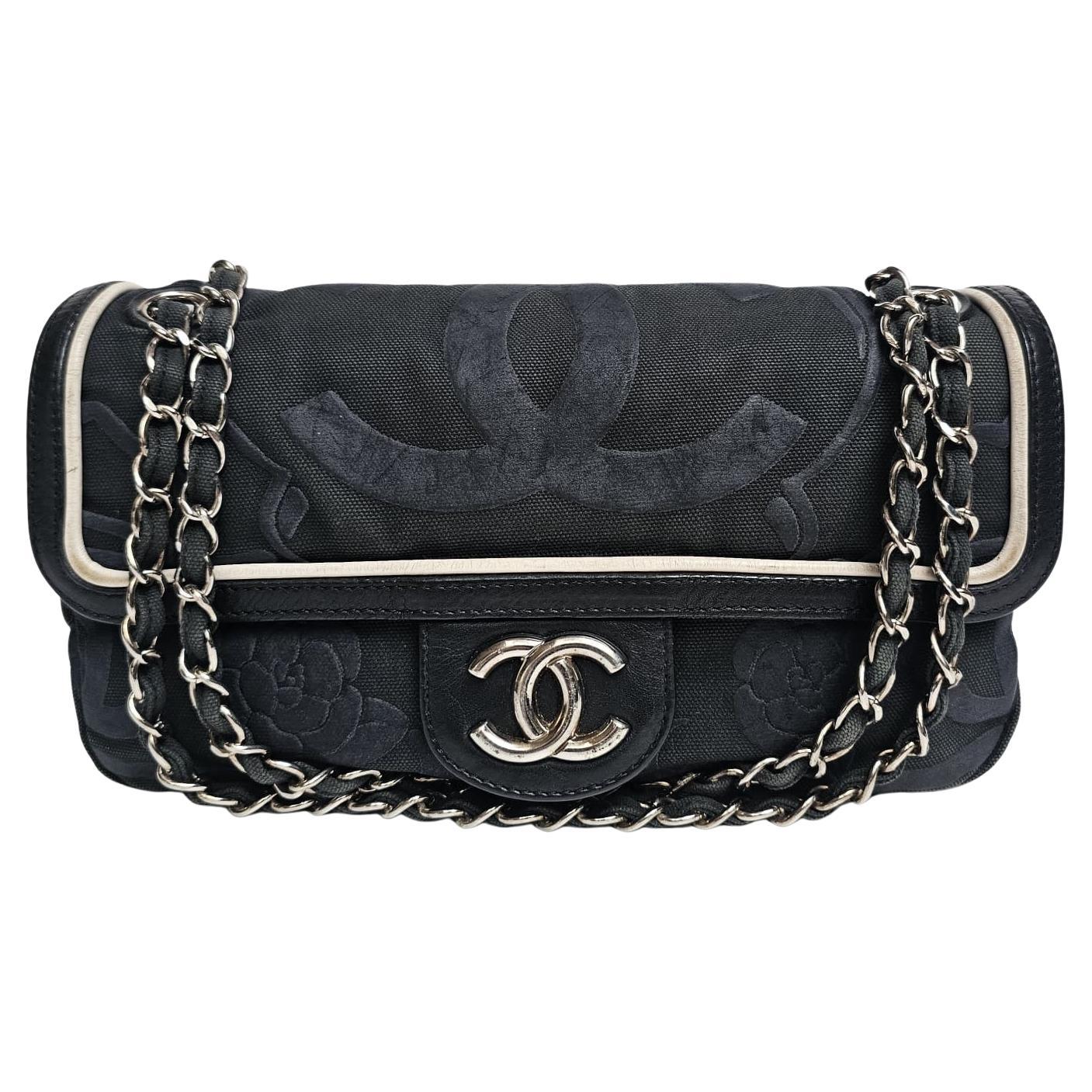 2008 Chanel Canvas Camellia Medium Flap Bag For Sale