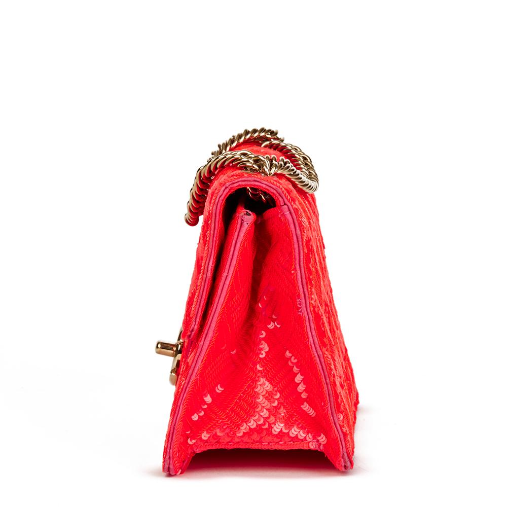 Red 2008 Chanel Fuchsia Sequin Embellished Mini Flap Bag