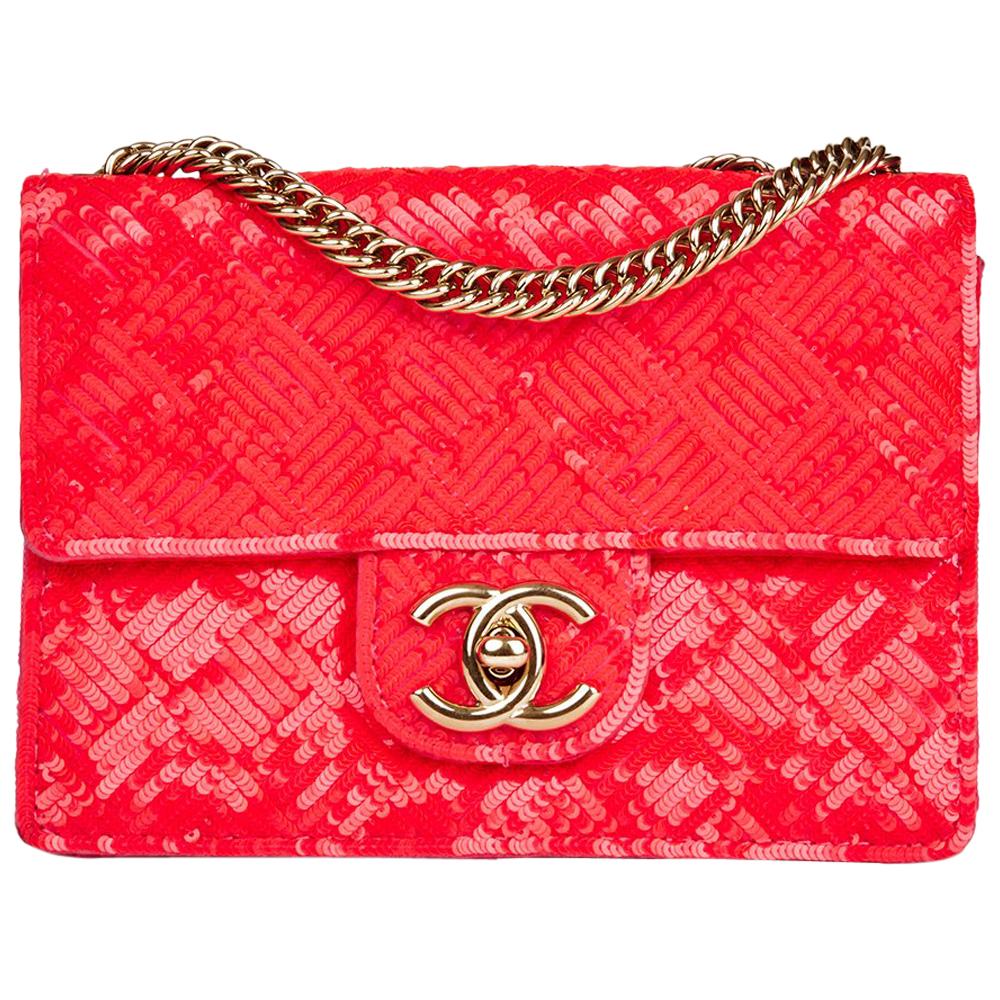 2008 Chanel Fuchsia Sequin Embellished Mini Flap Bag