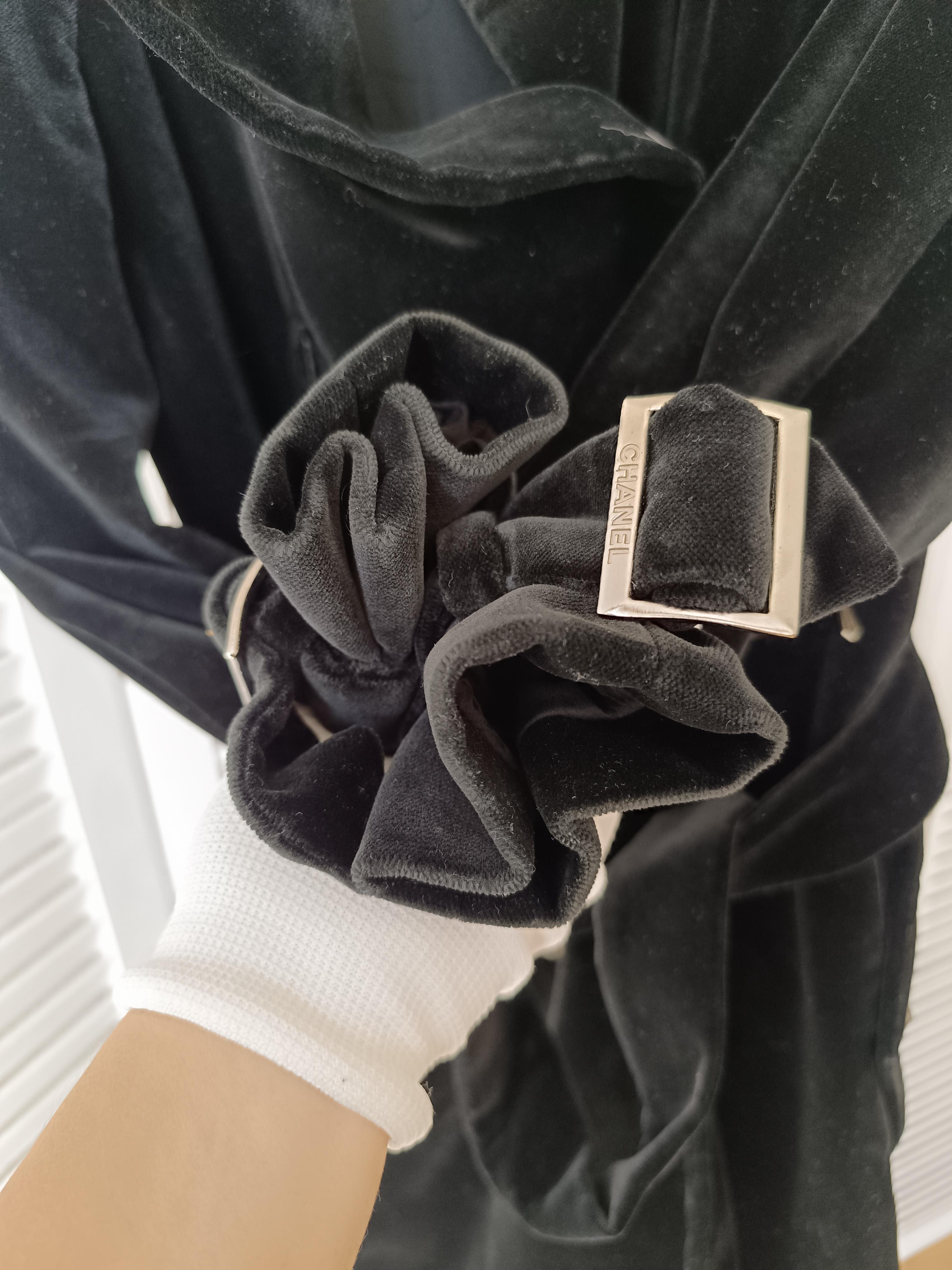 2008 Chanel & Karl Lagerfeld 08A Black Velvet Double Breast Coat with Belt For Sale 9