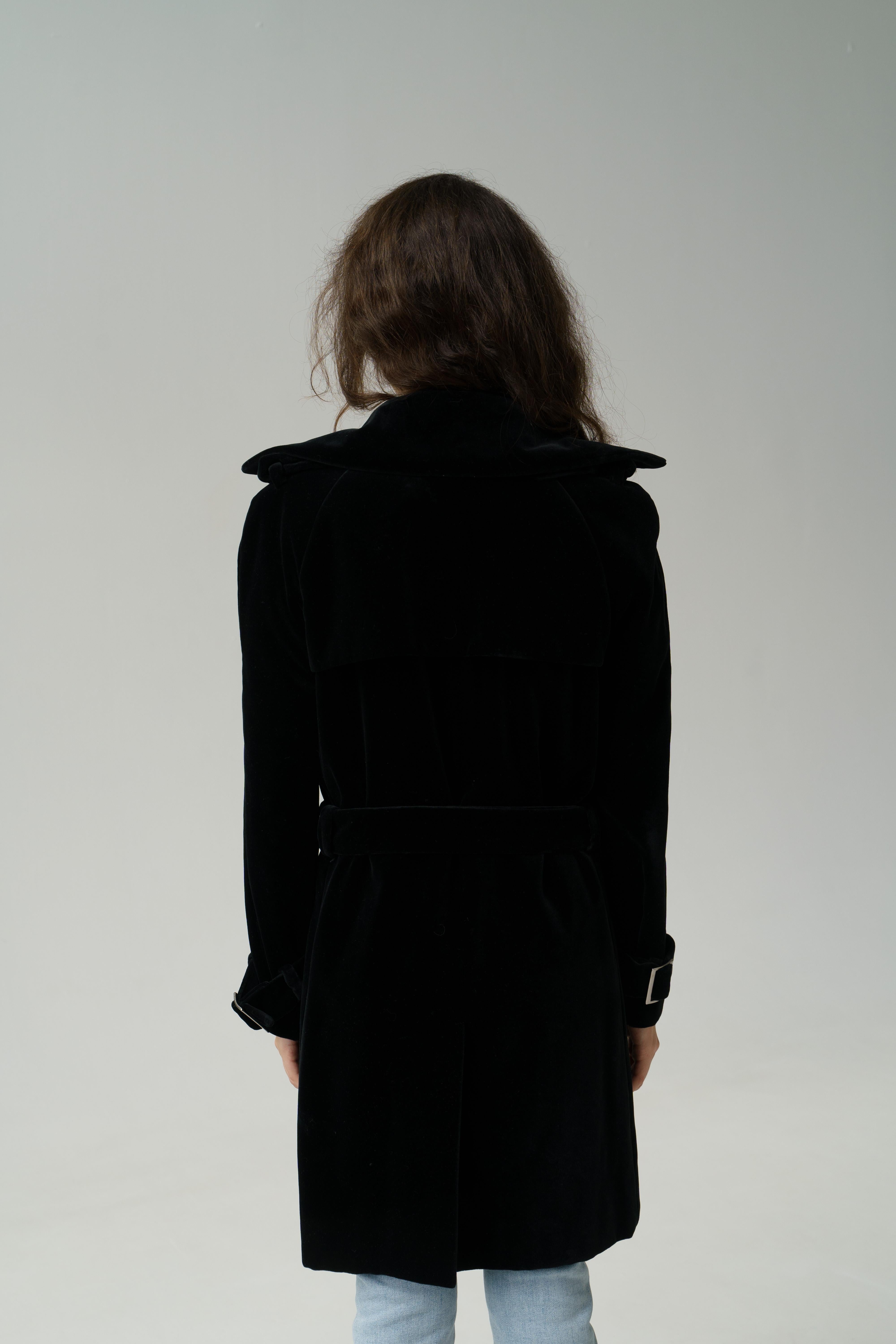 2008 Chanel & Karl Lagerfeld 08A Black Velvet Double Breast Coat with Belt For Sale 2