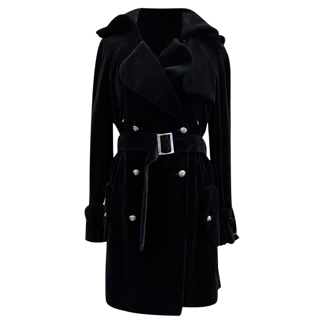2008 Chanel & Karl Lagerfeld 08A Black Velvet Double Breast Coat with Belt For Sale