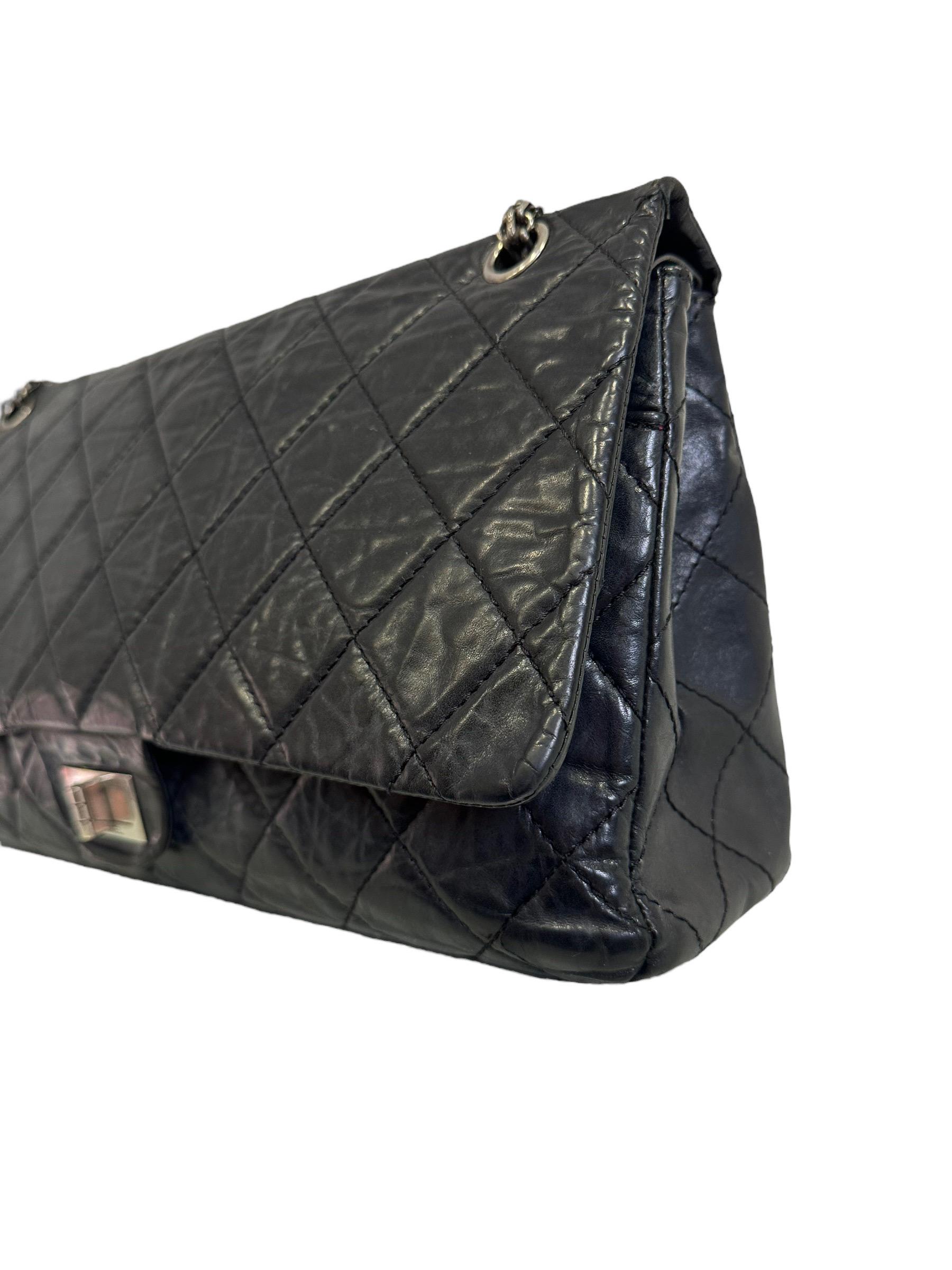 Black 2008 Chanel Reissue Maxi Jumbo Blue Top Shoulder Bag For Sale