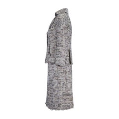 2008 Chanel Silver Fantasy Tweed Double Breasted Dress Suit