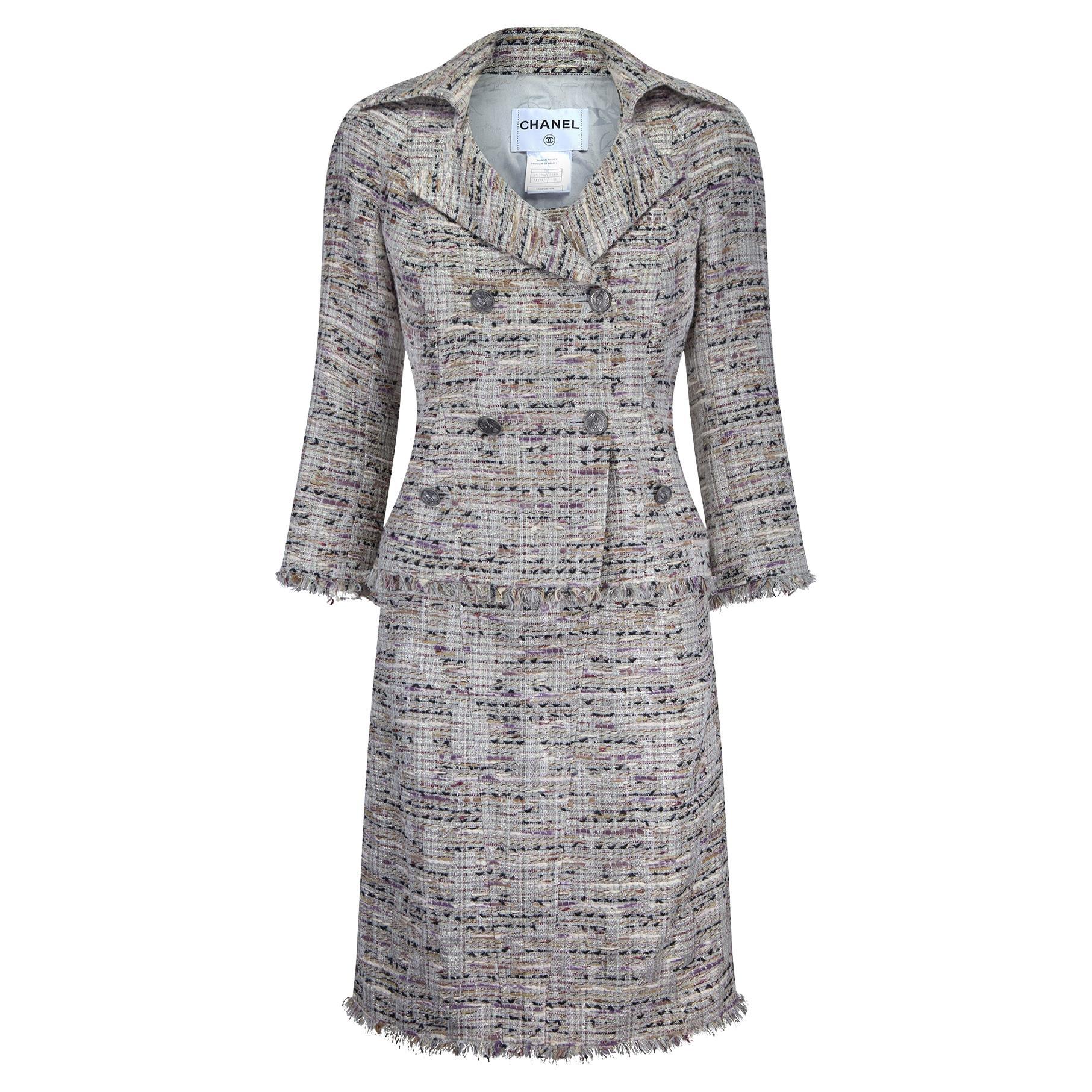 2008 Chanel Silver Fantasy Tweed Abito doppiopetto