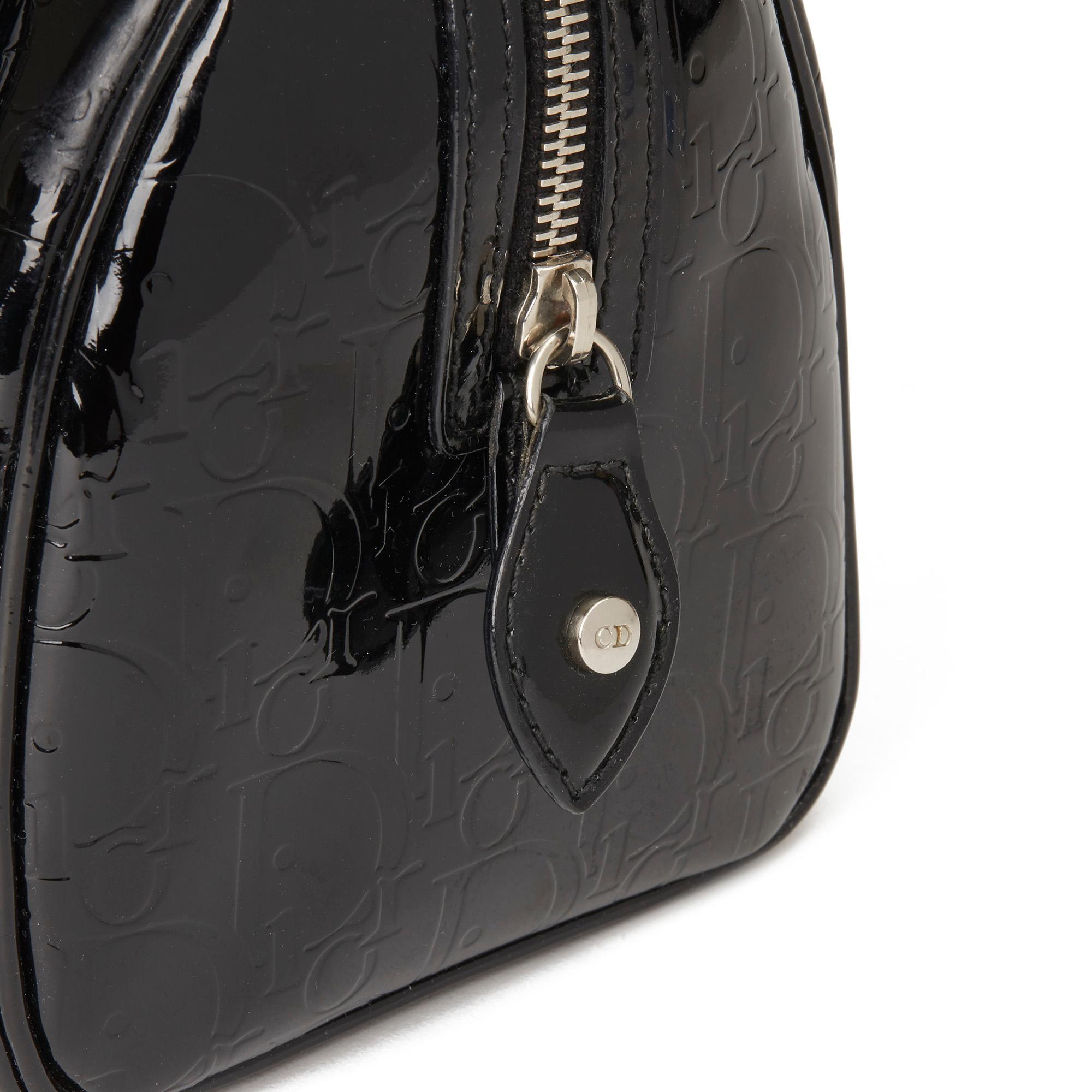2008 Christian Dior Black  Monogram Patent Leather Boston 20cm 3