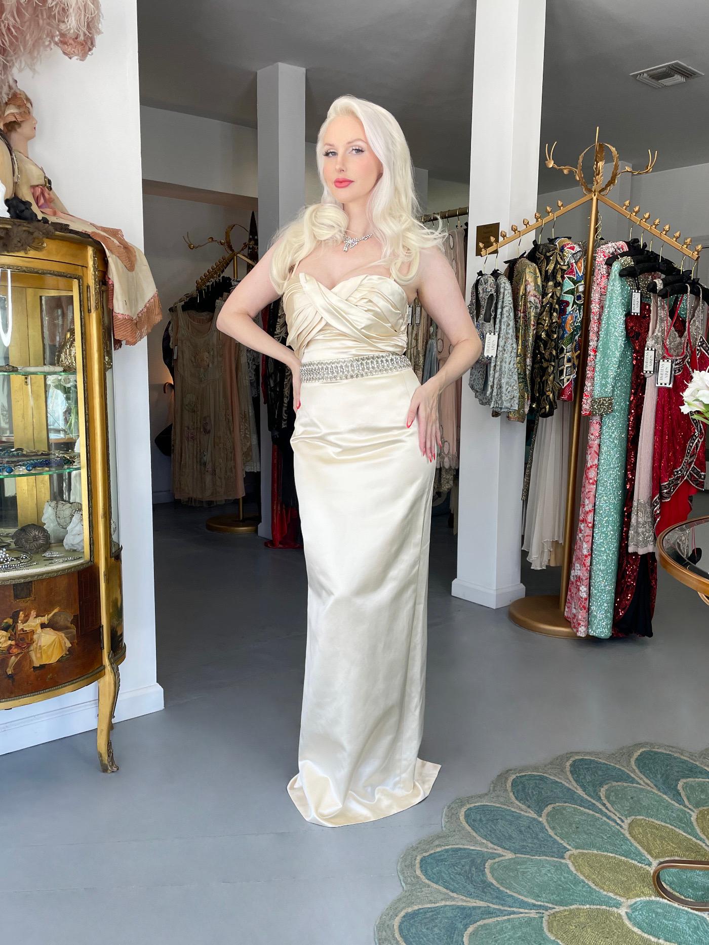 2008 Christian Dior by John Galliano Beaded Ivory Silk Shelf-Bust Hourglass Gown 10