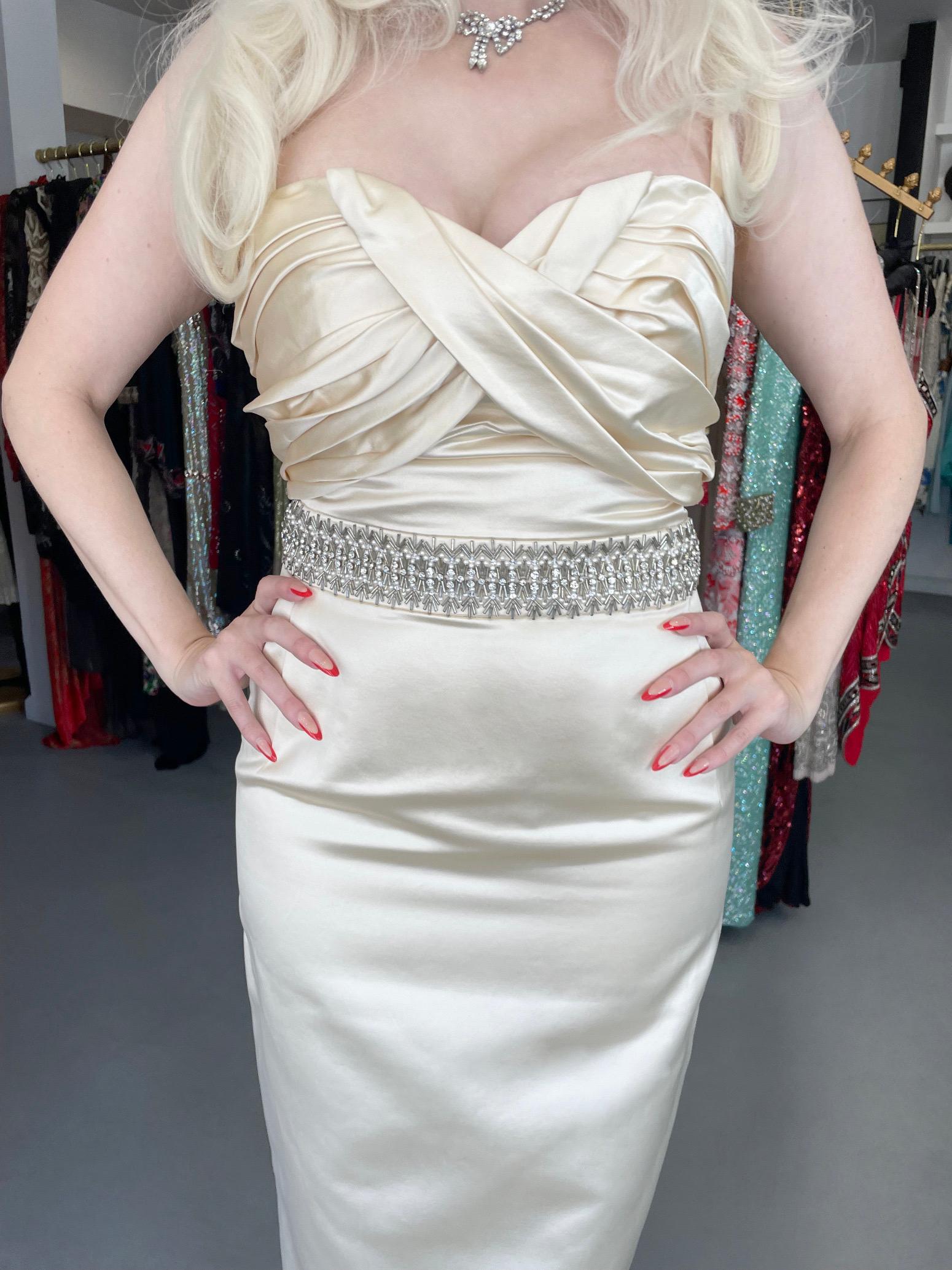 2008 Christian Dior by John Galliano Beaded Ivory Silk Shelf-Bust Hourglass Gown 1