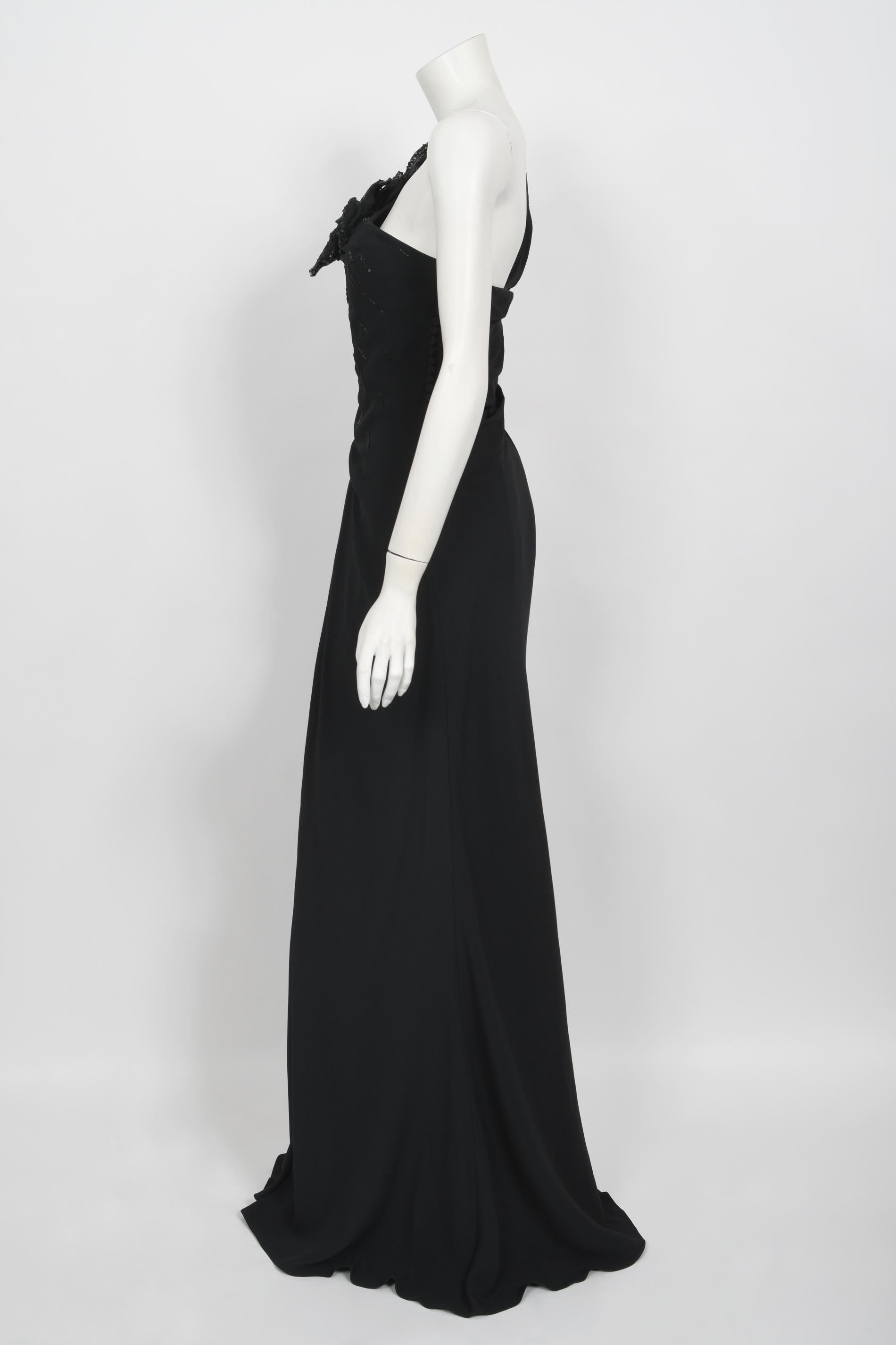 2008 Christian Dior by John Galliano Black Beaded Silk High Slit Bias-Cut Gown For Sale 6