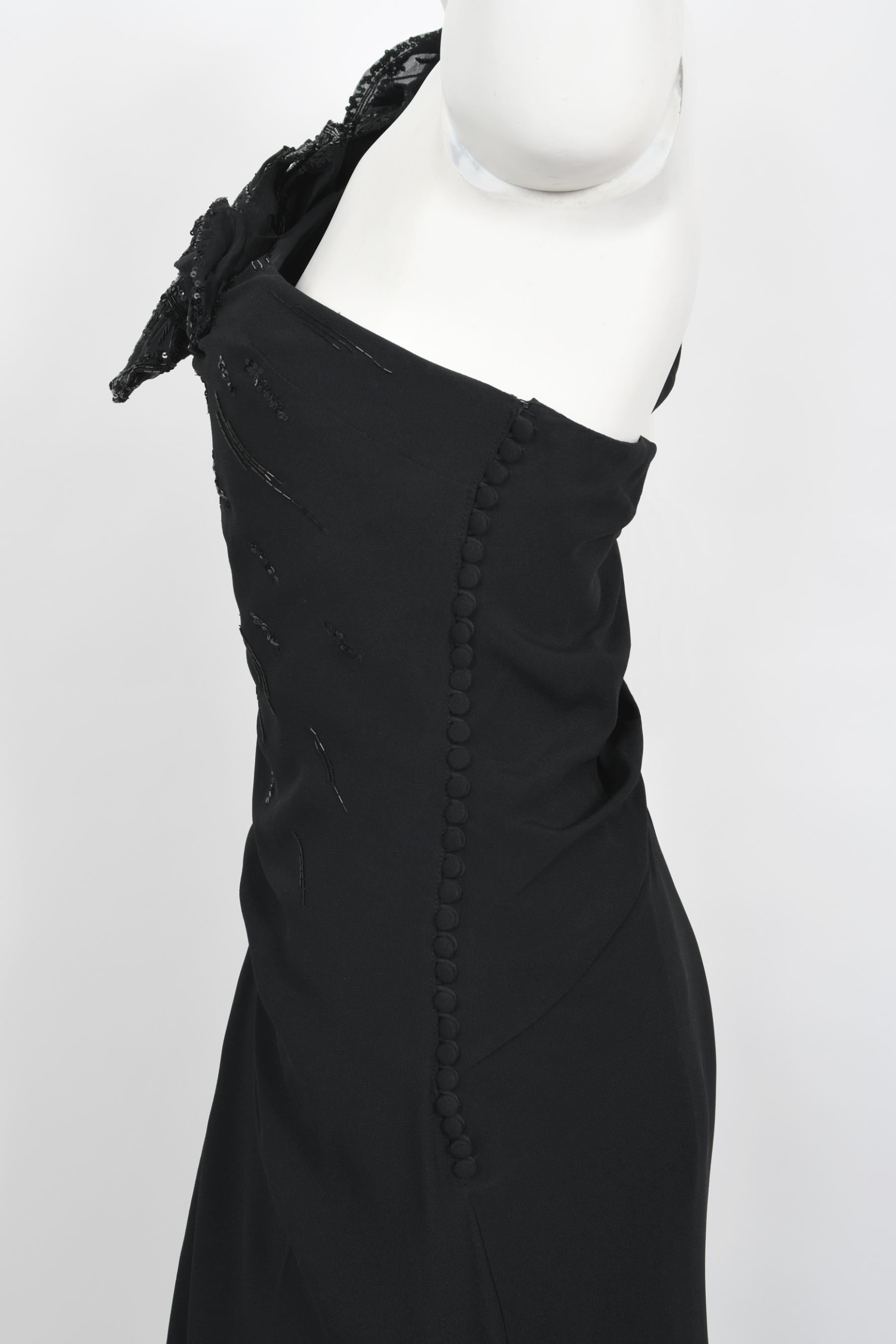 2008 Christian Dior by John Galliano Black Beaded Silk High Slit Bias-Cut Gown For Sale 7