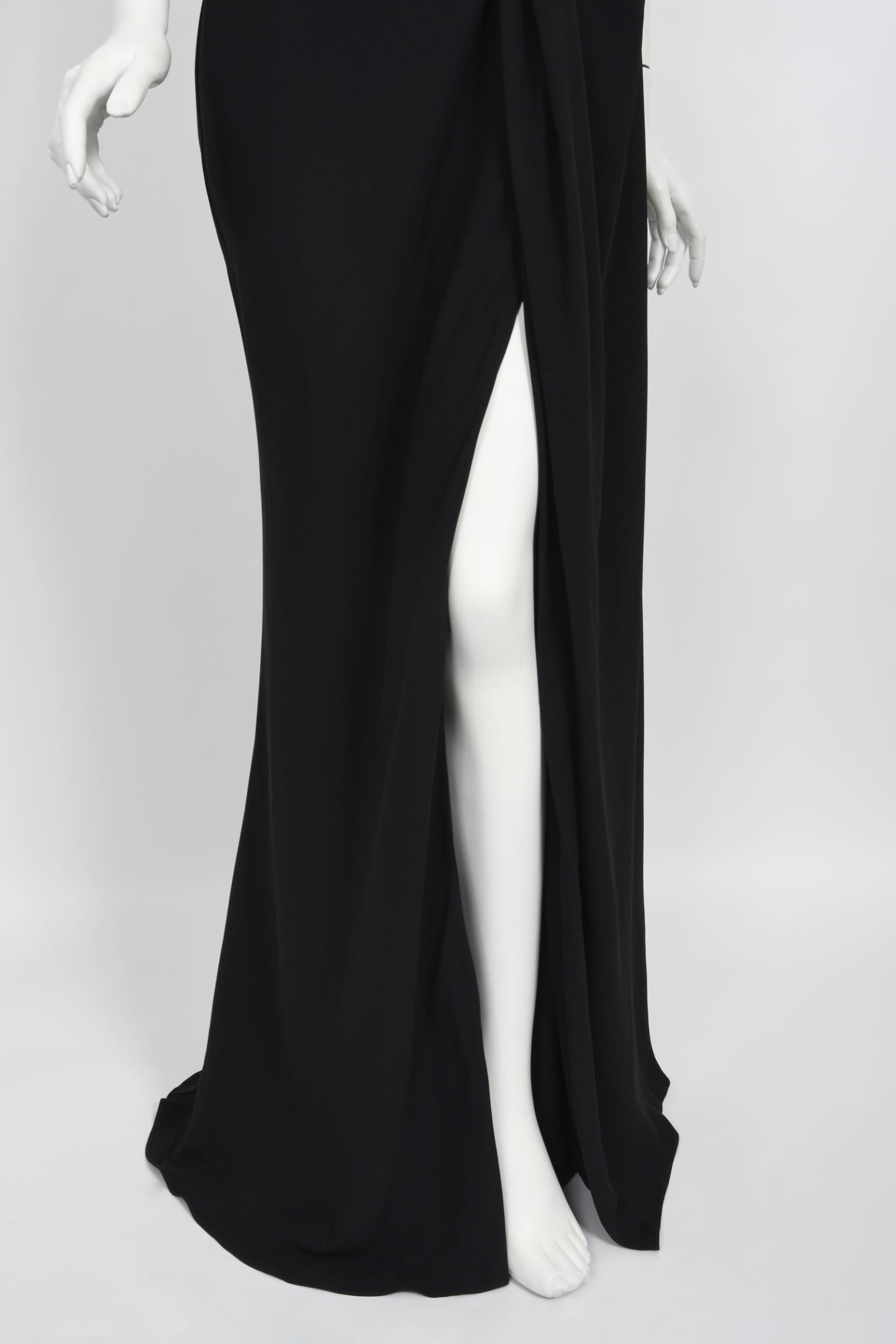 2008 Christian Dior by John Galliano Black Beaded Silk High Slit Bias-Cut Gown For Sale 8