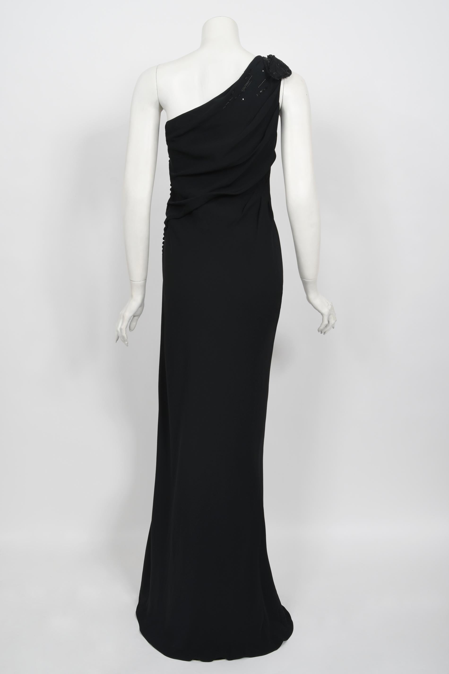 2008 Christian Dior by John Galliano Black Beaded Silk High Slit Bias-Cut Gown For Sale 9