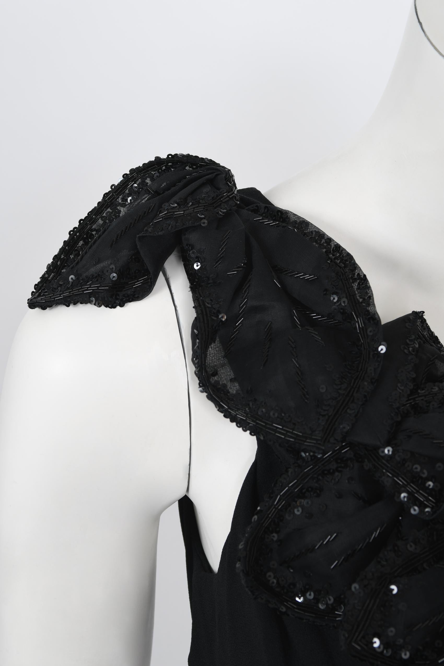 2008 Christian Dior by John Galliano Black Beaded Silk High Slit Bias-Cut Gown For Sale 2