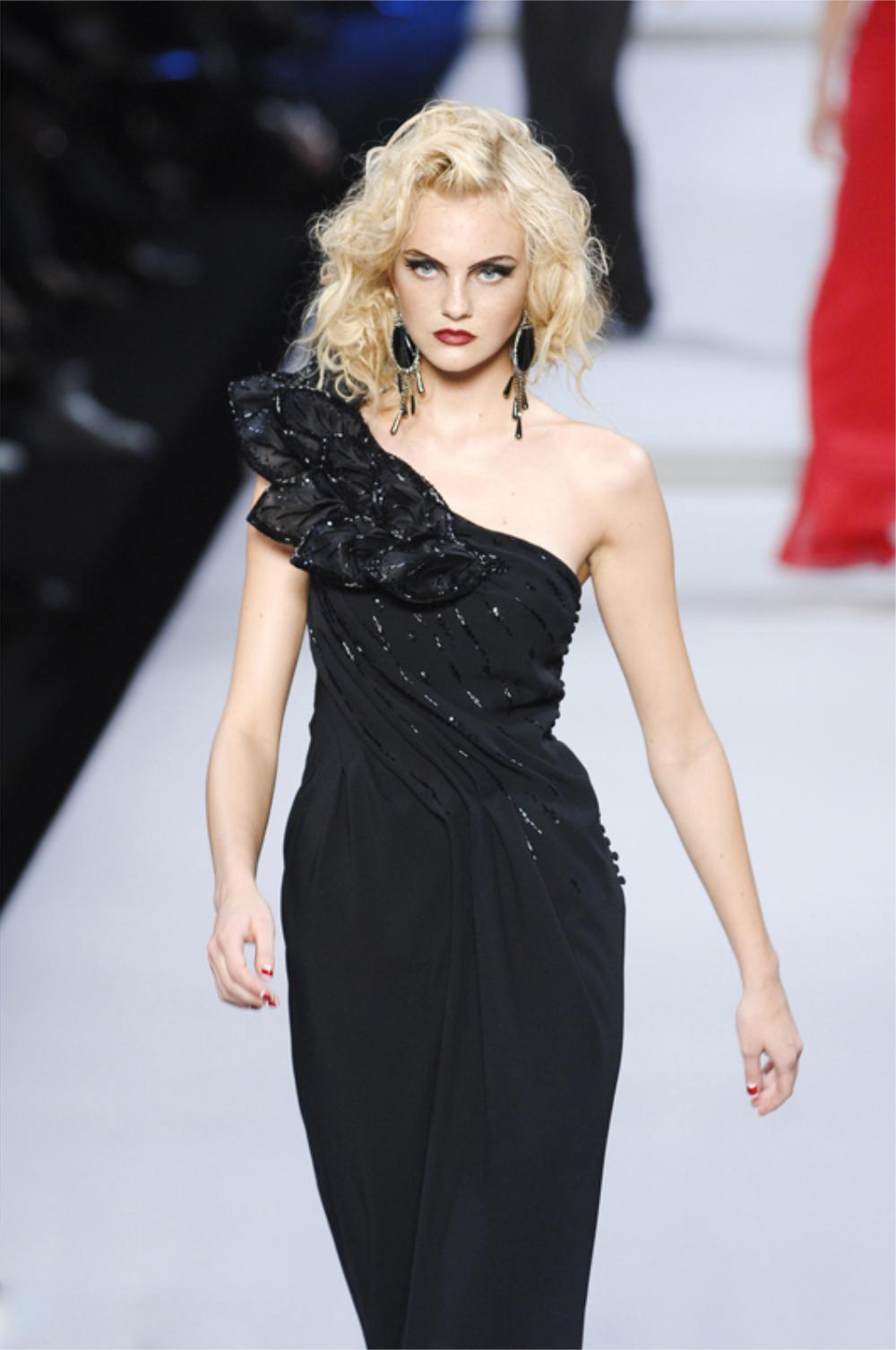 2008 Christian Dior by John Galliano Black Beaded Silk High Slit Bias-Cut Gown For Sale 4