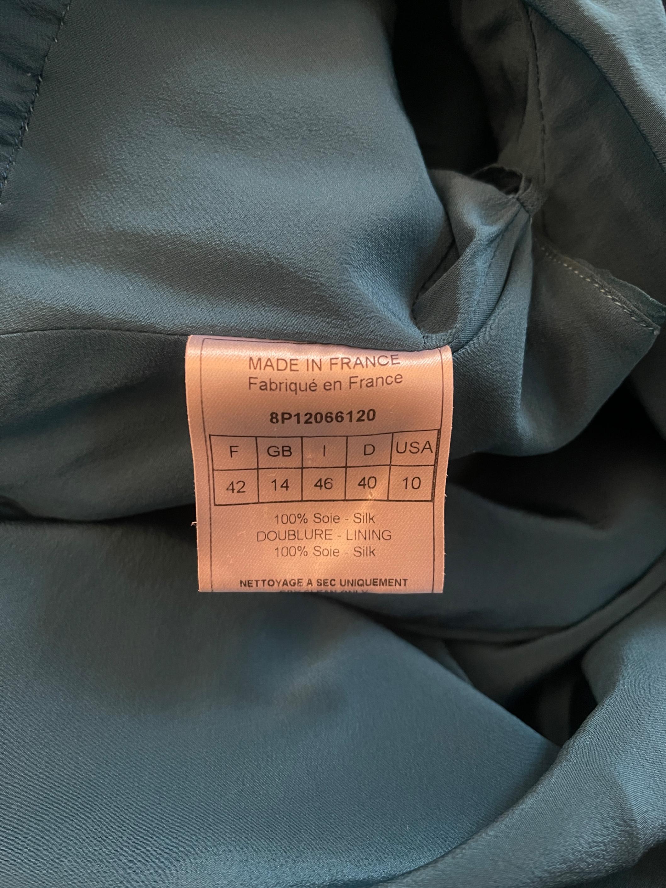 2008 Christian Dior by John Galliano Vestido de gasa de seda verde azulado en venta 1