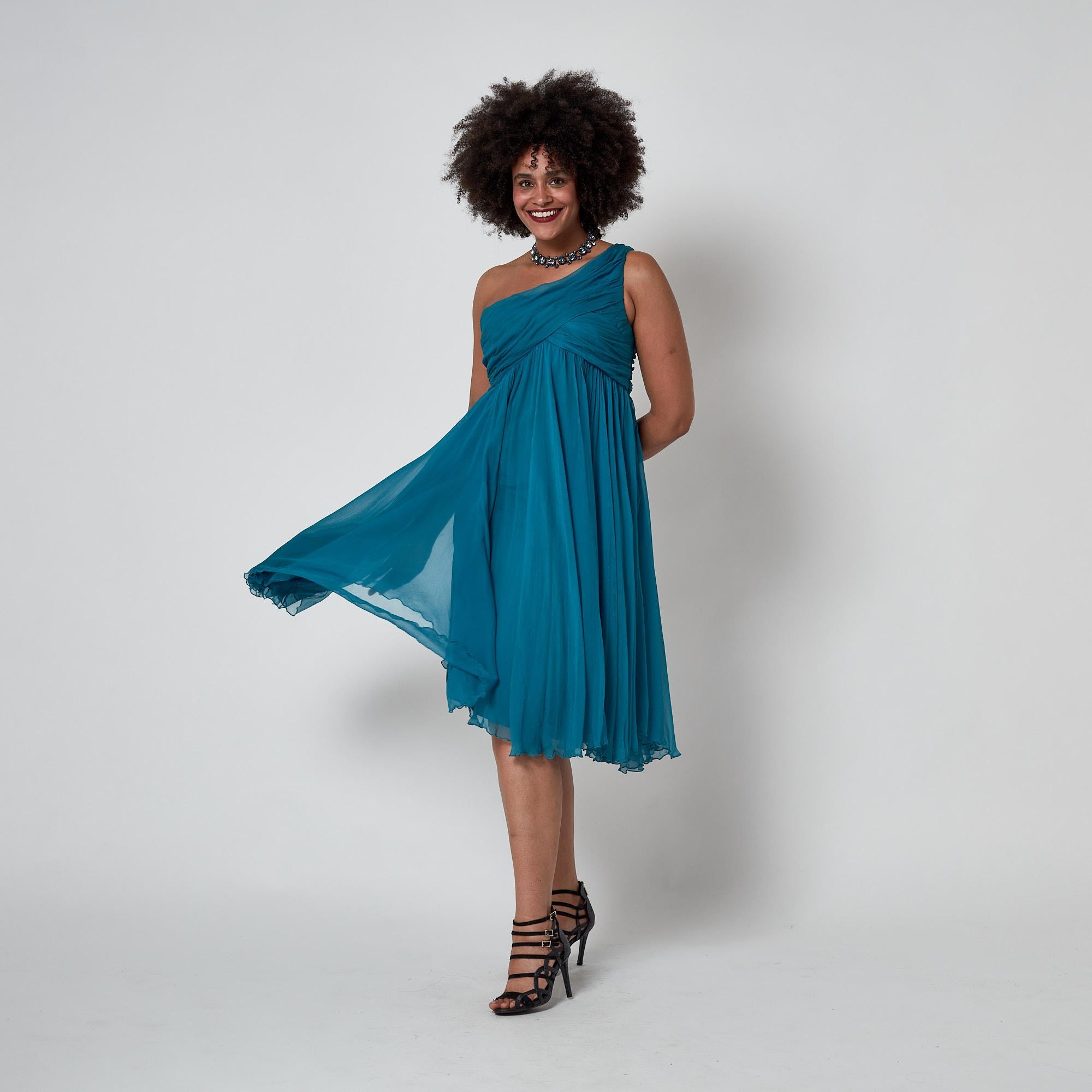 2008 Christian Dior by John Galliano Vestido de gasa de seda verde azulado en venta 2