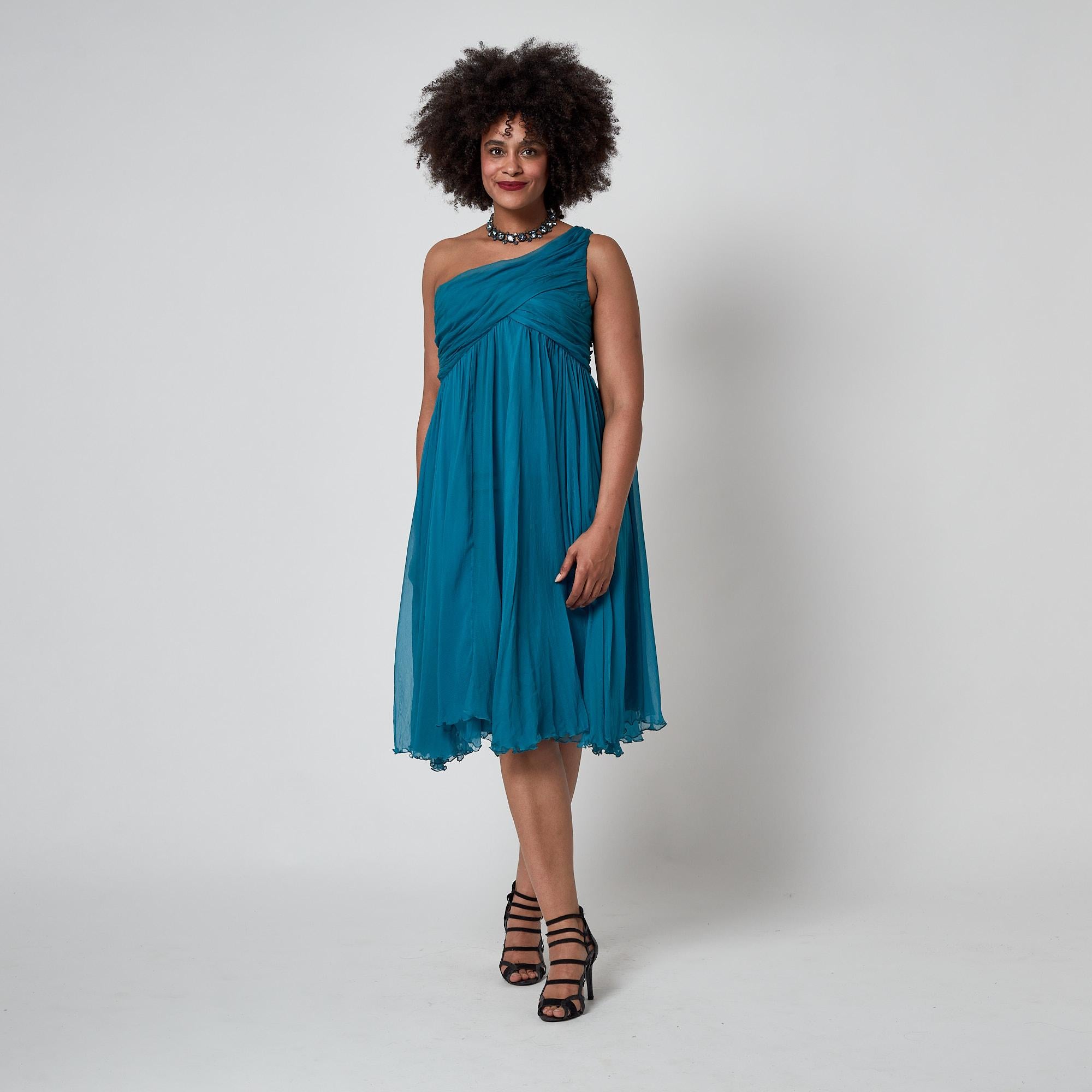 2008 Christian Dior by John Galliano Vestido de gasa de seda verde azulado en venta 3