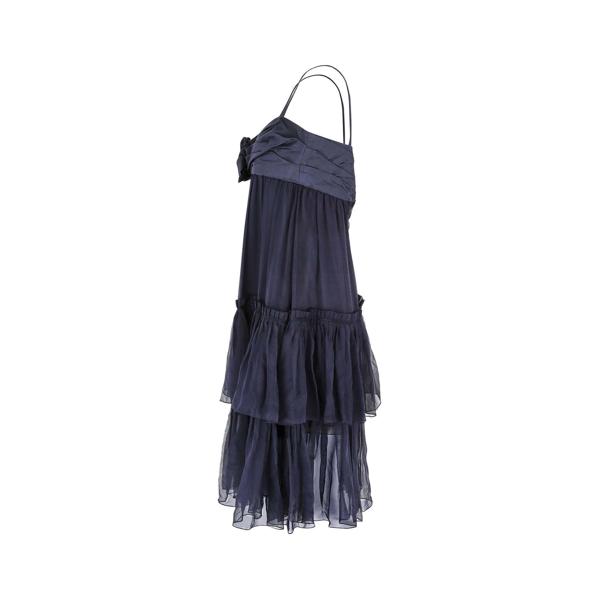 2008 Christian Dior Navy Silk Chiffon Babydoll Dress In Excellent Condition For Sale In London, GB