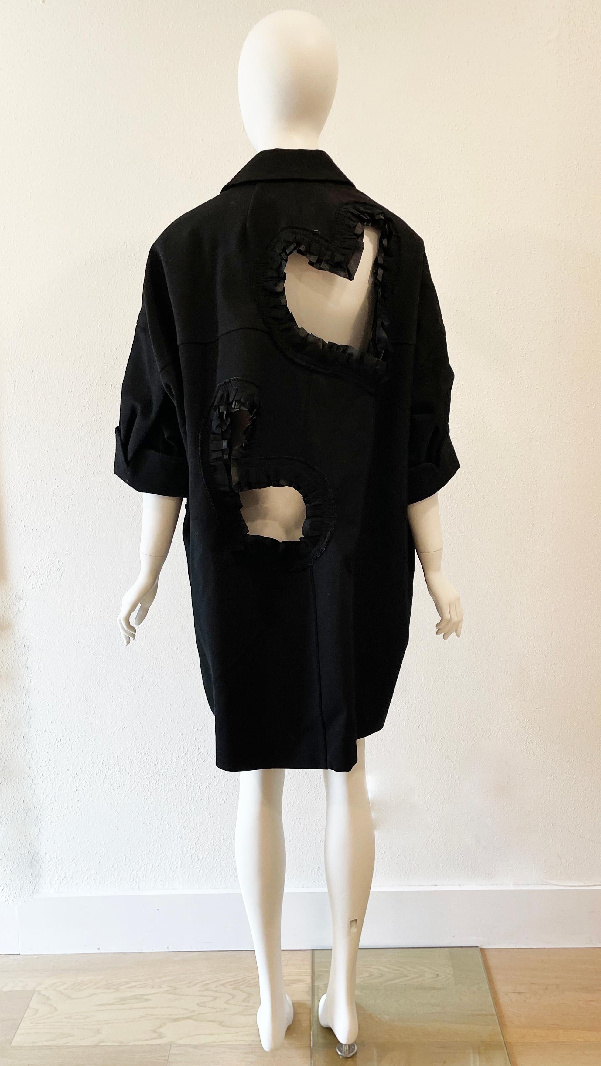 Black 2008 Comme des Garcons Heart Ruffle Coat For Sale