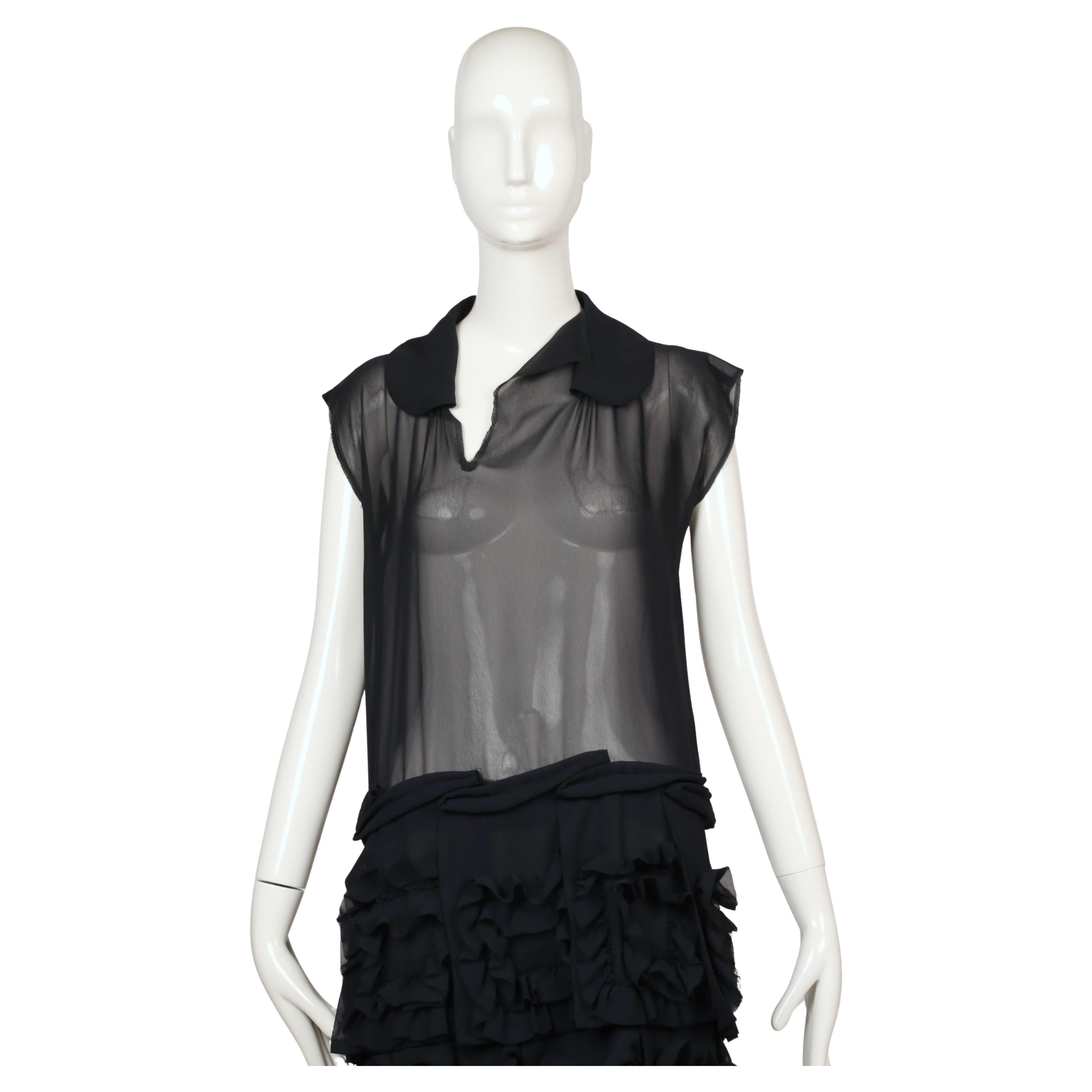 2008 COMME DES GARCONS marineblaues durchsichtiges Kleid mit Rüschen (Schwarz) im Angebot