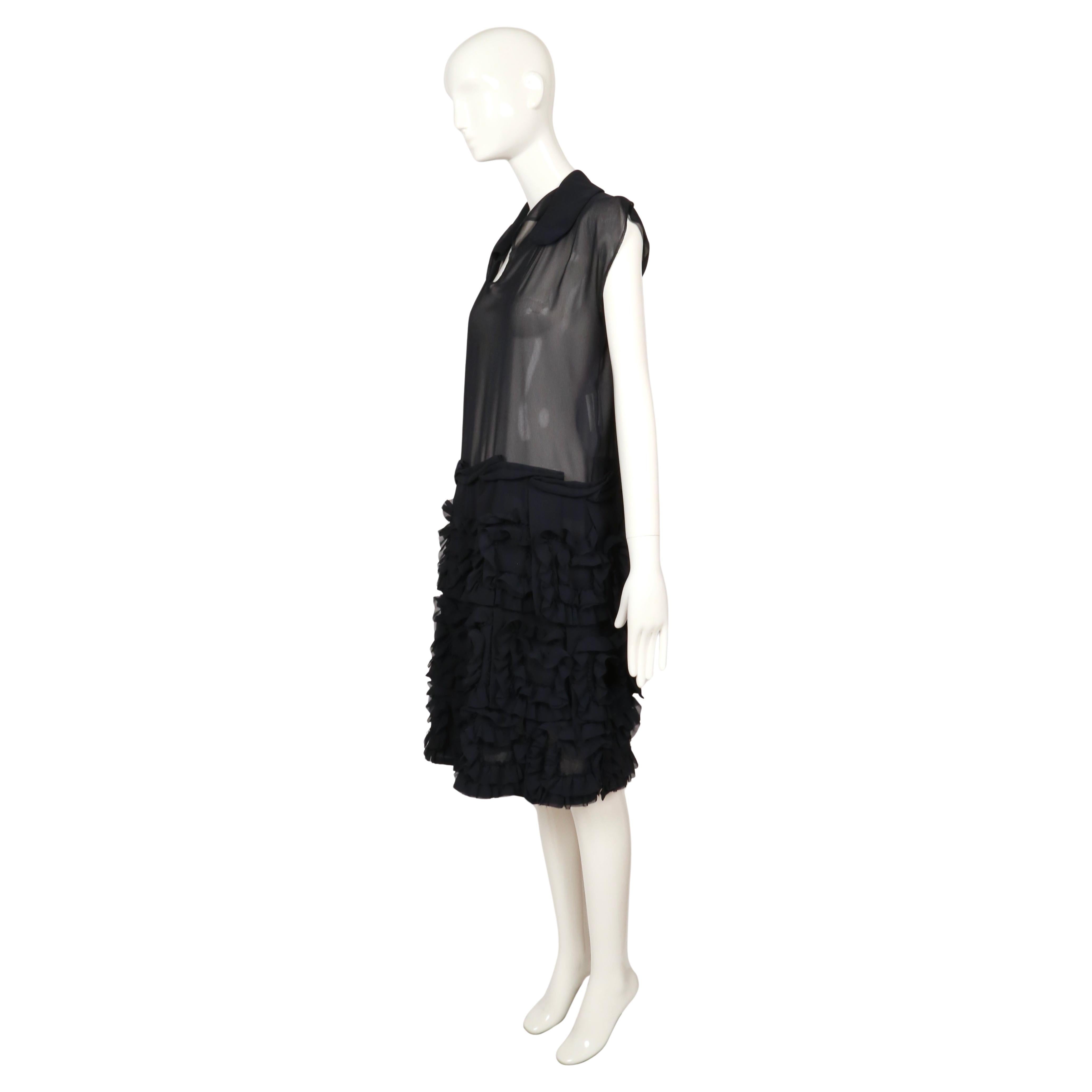 2008 COMME DES GARCONS marineblaues durchsichtiges Kleid mit Rüschen im Angebot 1