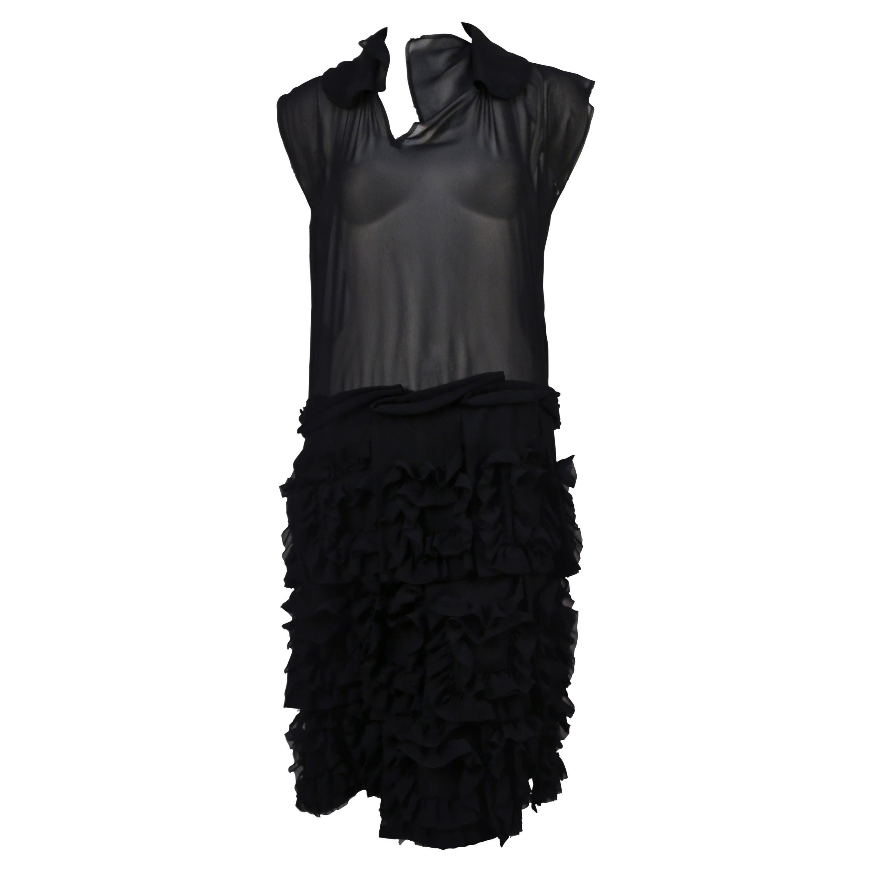 2008 COMME DES GARCONS marineblaues durchsichtiges Kleid mit Rüschen im Angebot