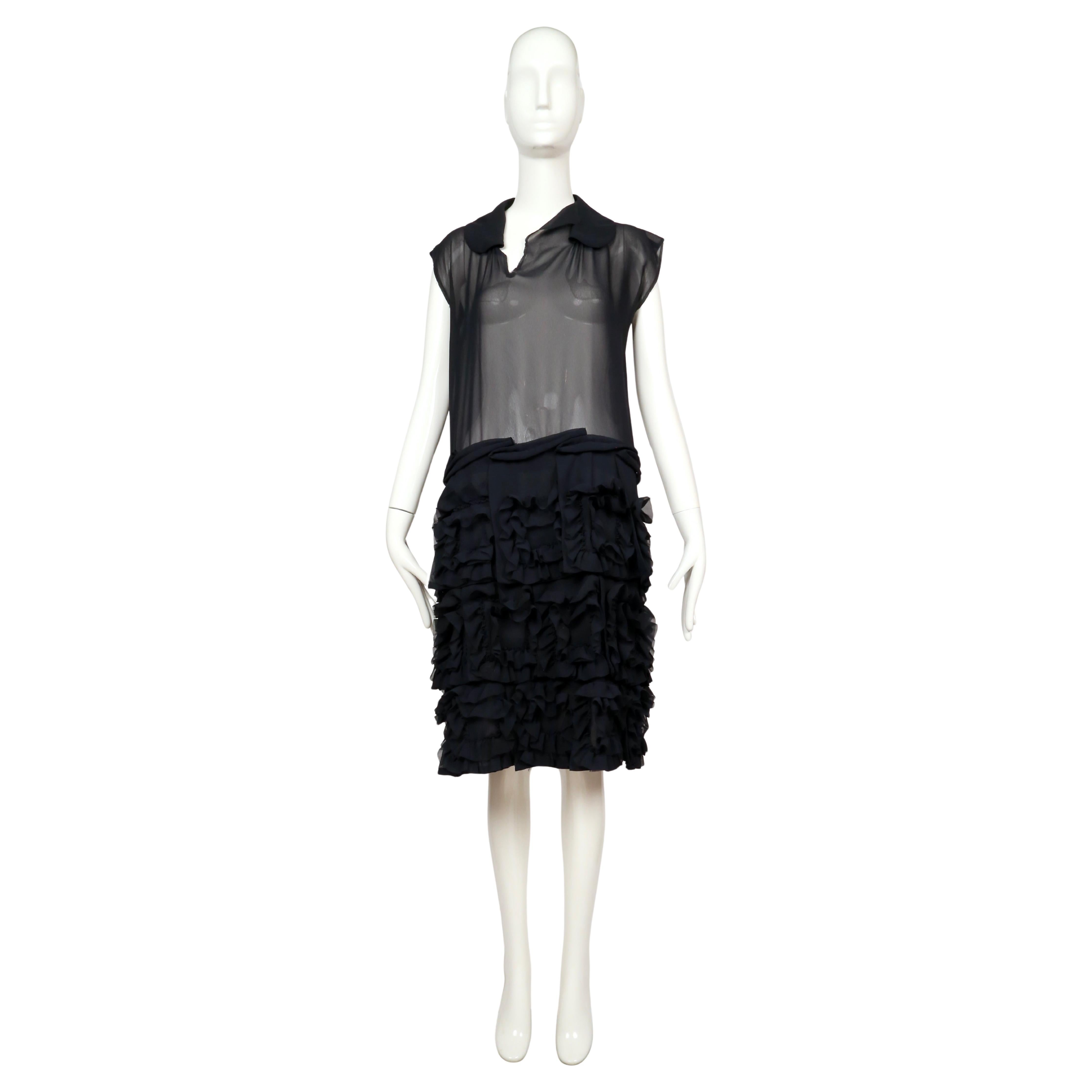 2008 COMME DES GARCONS marineblaues durchsichtiges Kleid mit Rüschen im Angebot