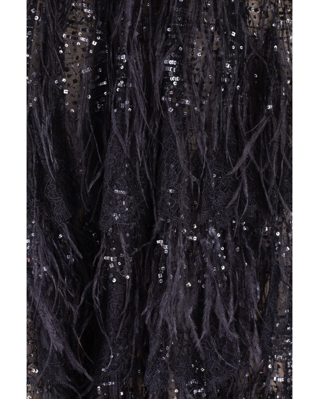 2008 DEREK LAM - Vestito in tulle nero con paillettes e piume documentato dalla passerella in vendita 1