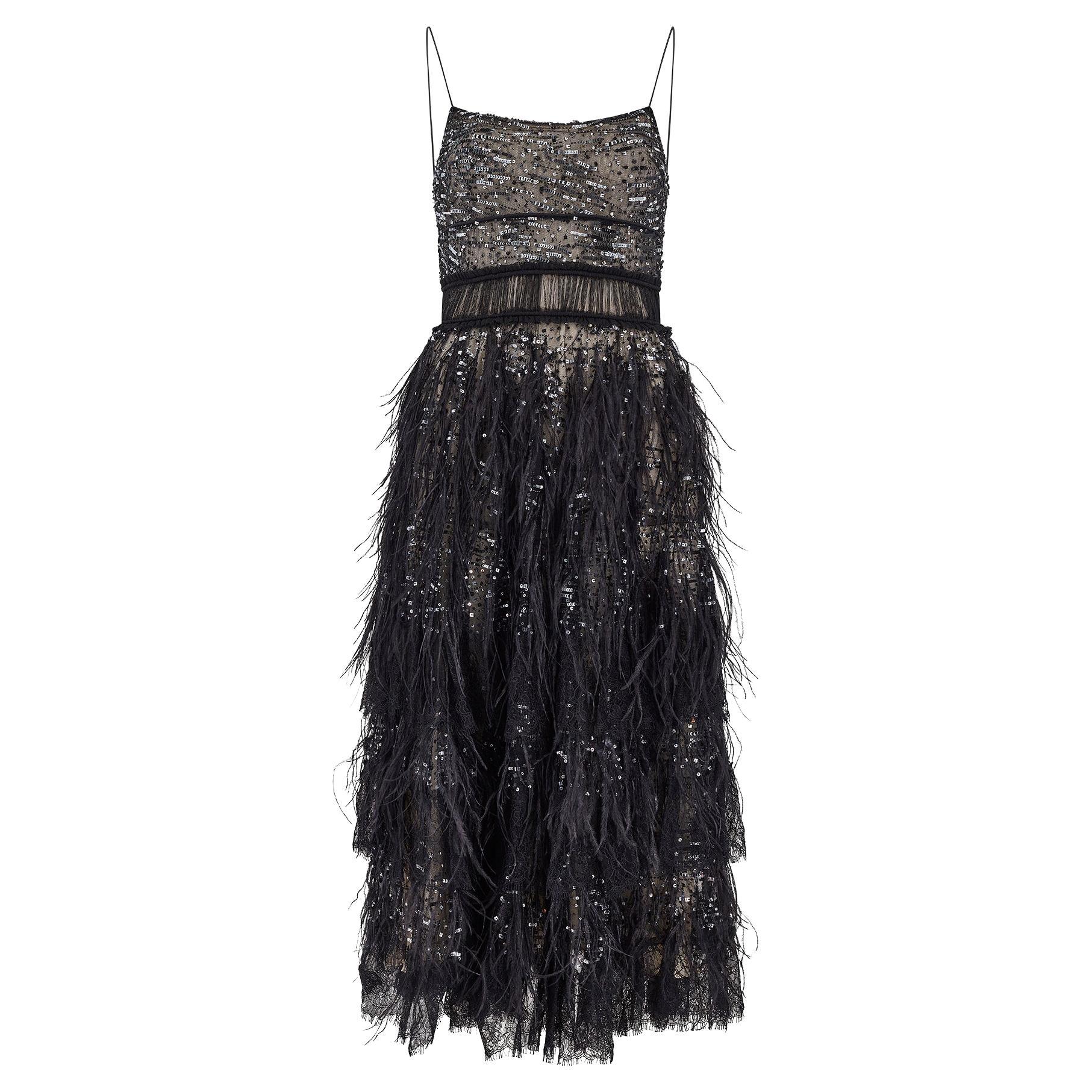 2008 DEREK LAM - Vestito in tulle nero con paillettes e piume documentato dalla passerella in vendita