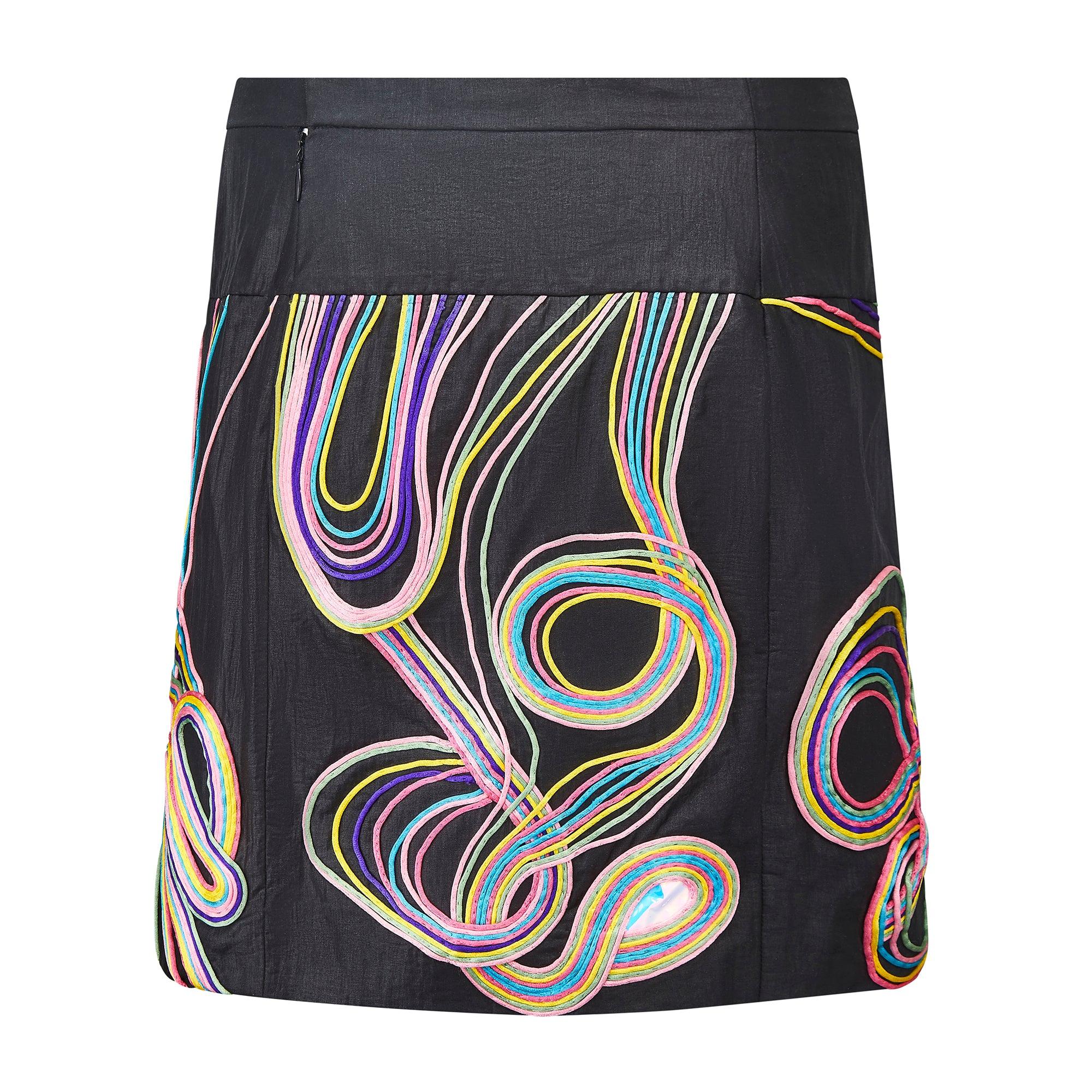 Noir Jupe documentée Chloe Resort Rainbow Ribbonwork 2008 en vente